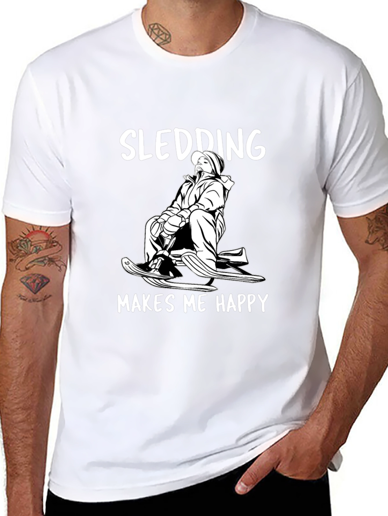 Sledding Makes Me Happy Black T-Shirt