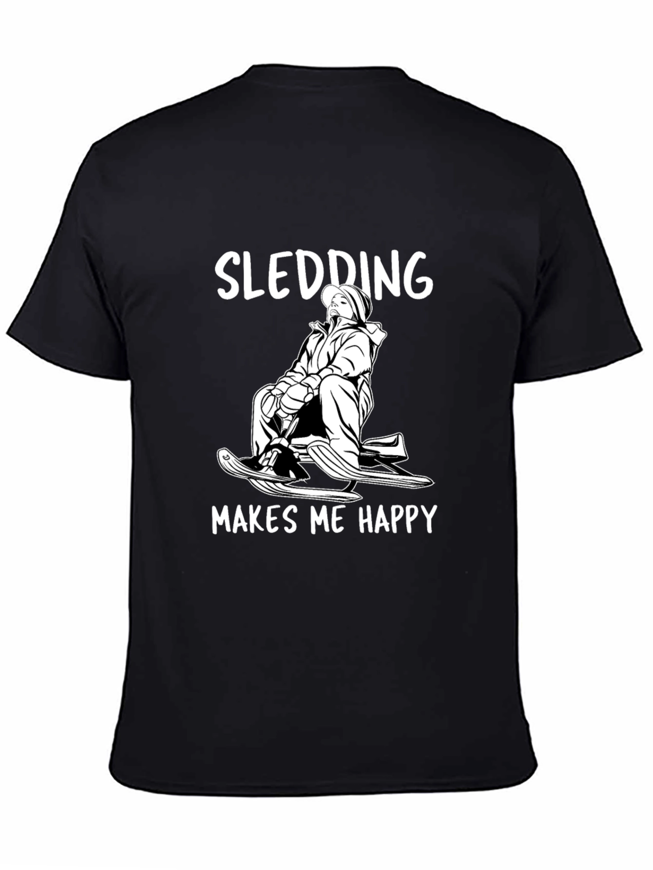 Sledding Makes Me Happy Black T-Shirt