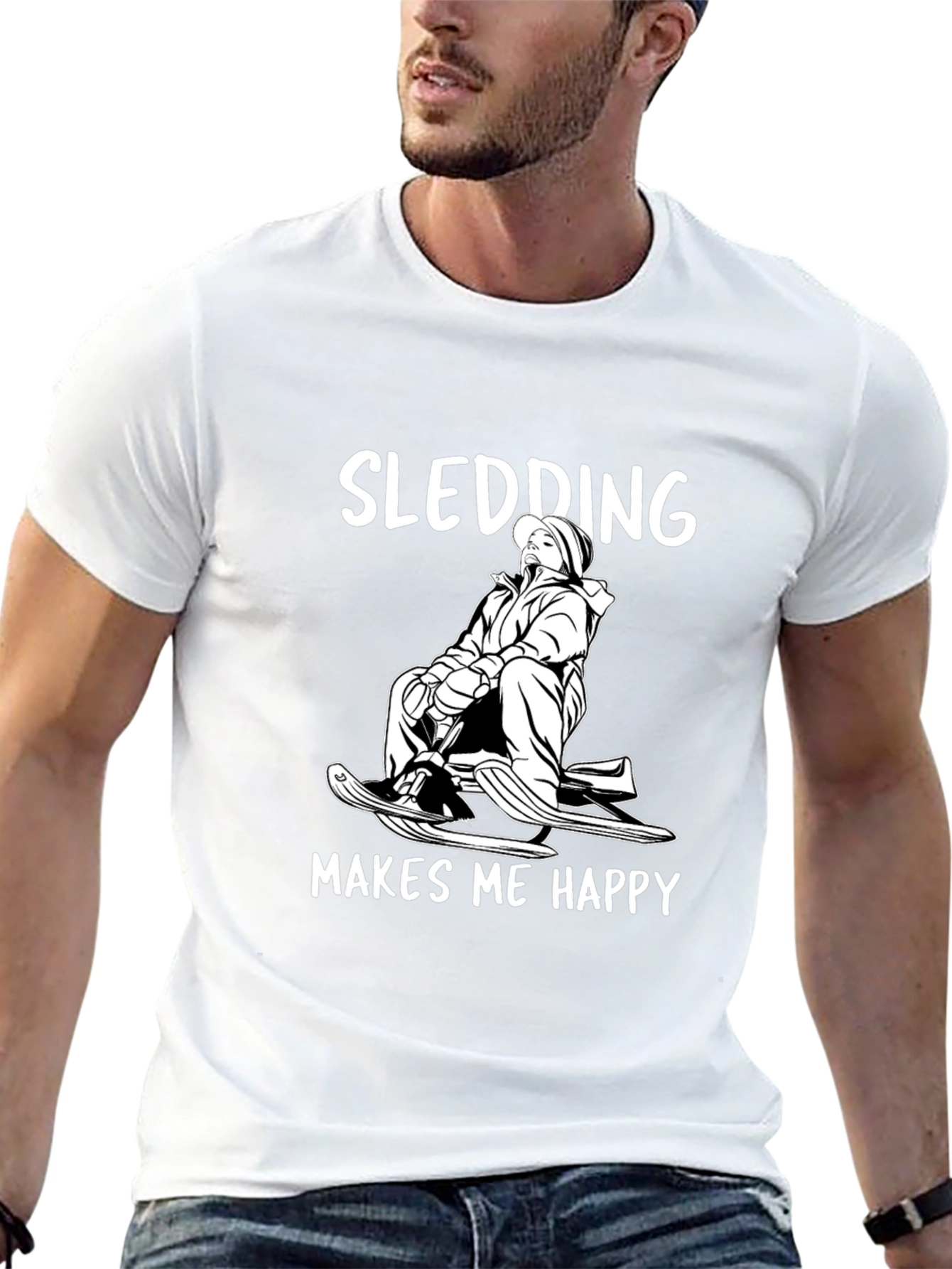 Sledding Makes Me Happy Black T-Shirt