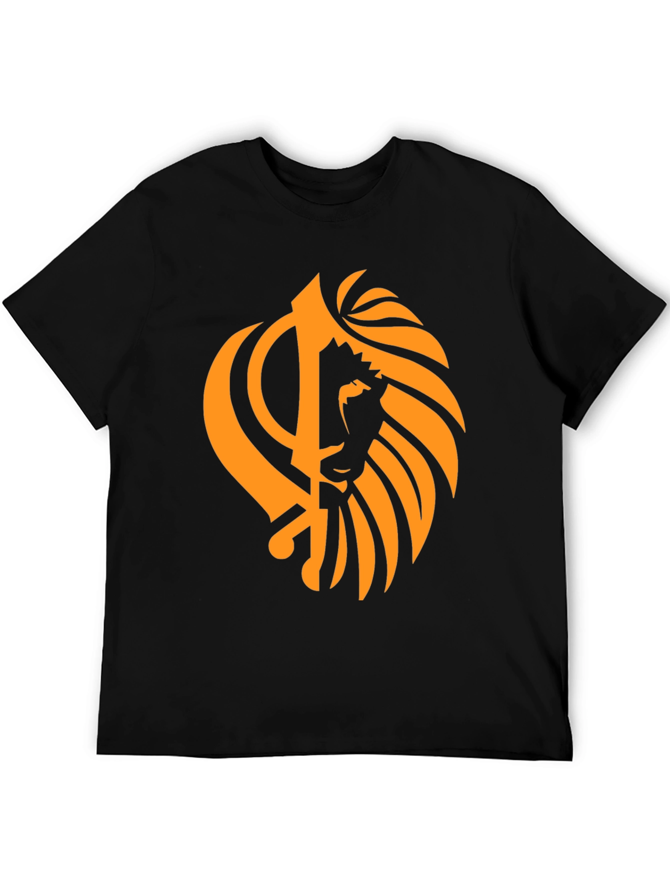 Black T-Shirt with Orange Khanda Lion Design