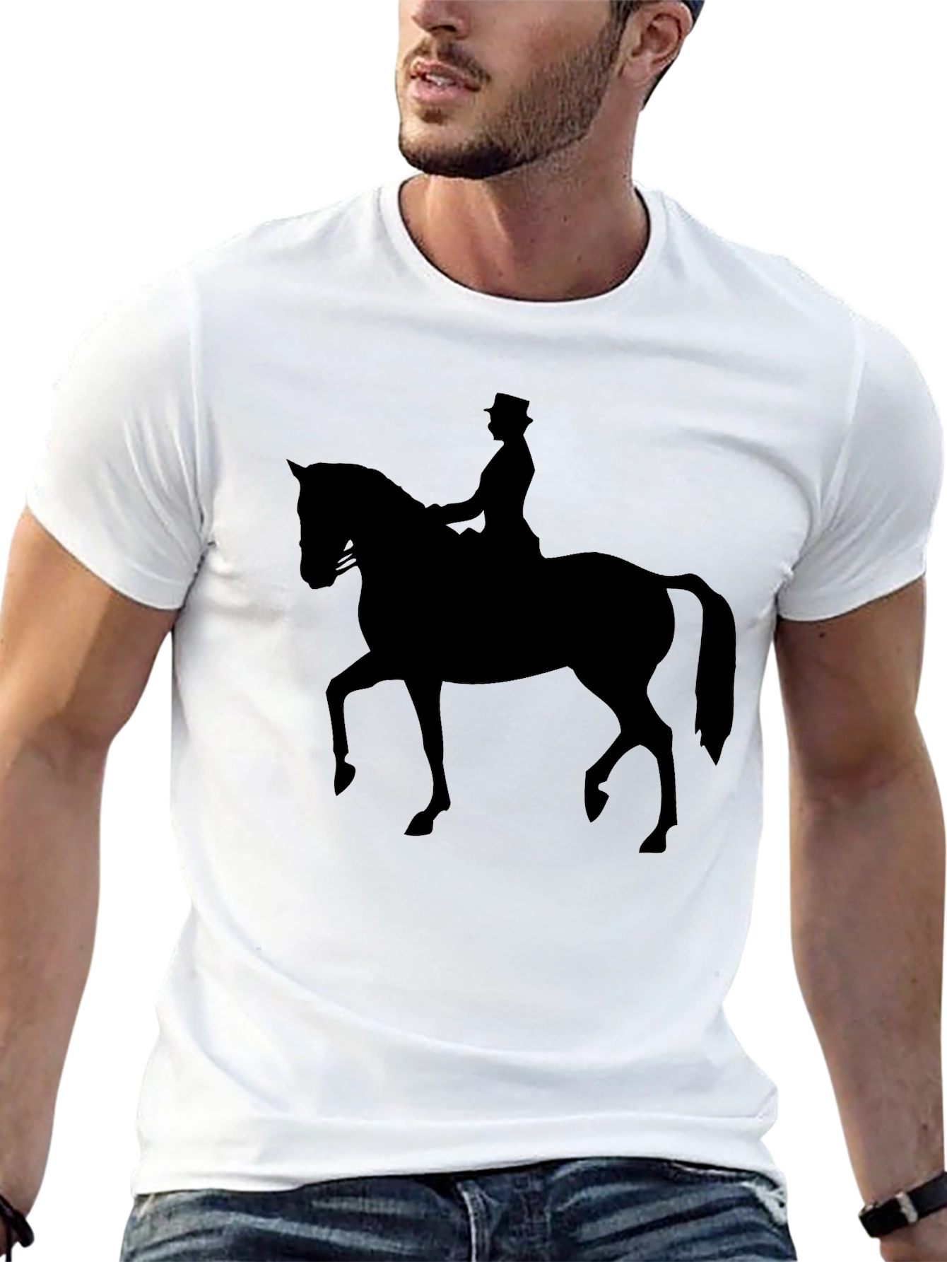 Equestrian Silhouette Tee - Classic Black Cotton T-Shirt