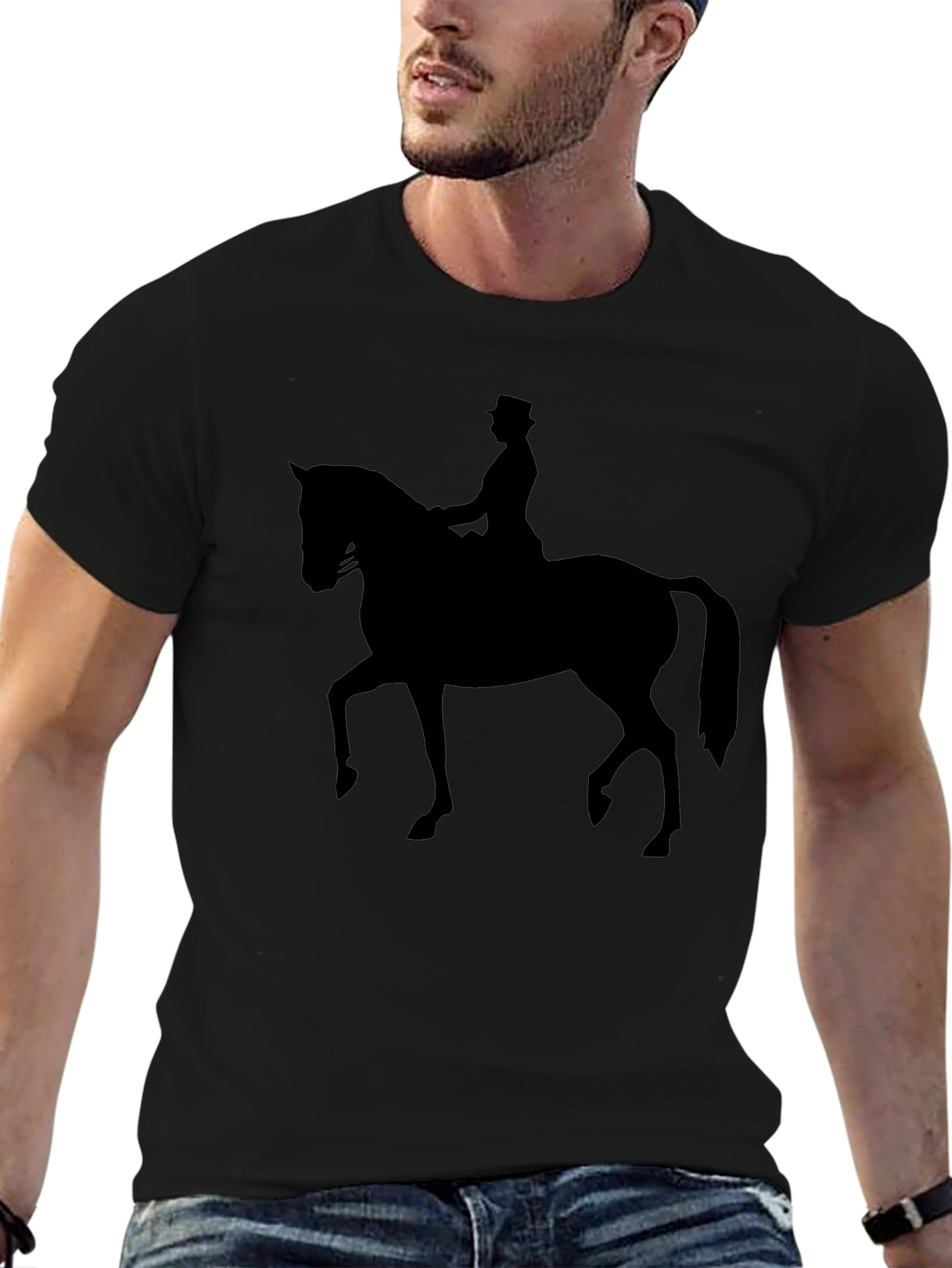 Equestrian Silhouette Tee - Classic Black Cotton T-Shirt