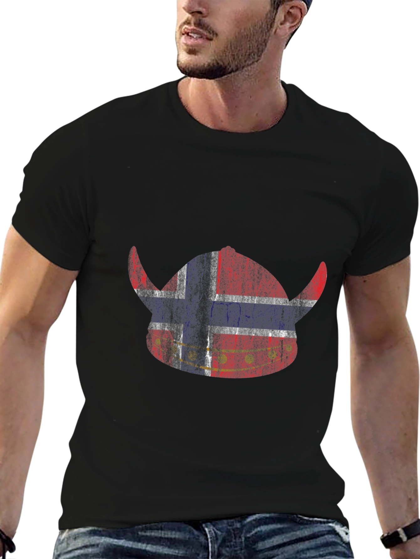 Norway Viking Helmet Flag Graphic T-Shirt