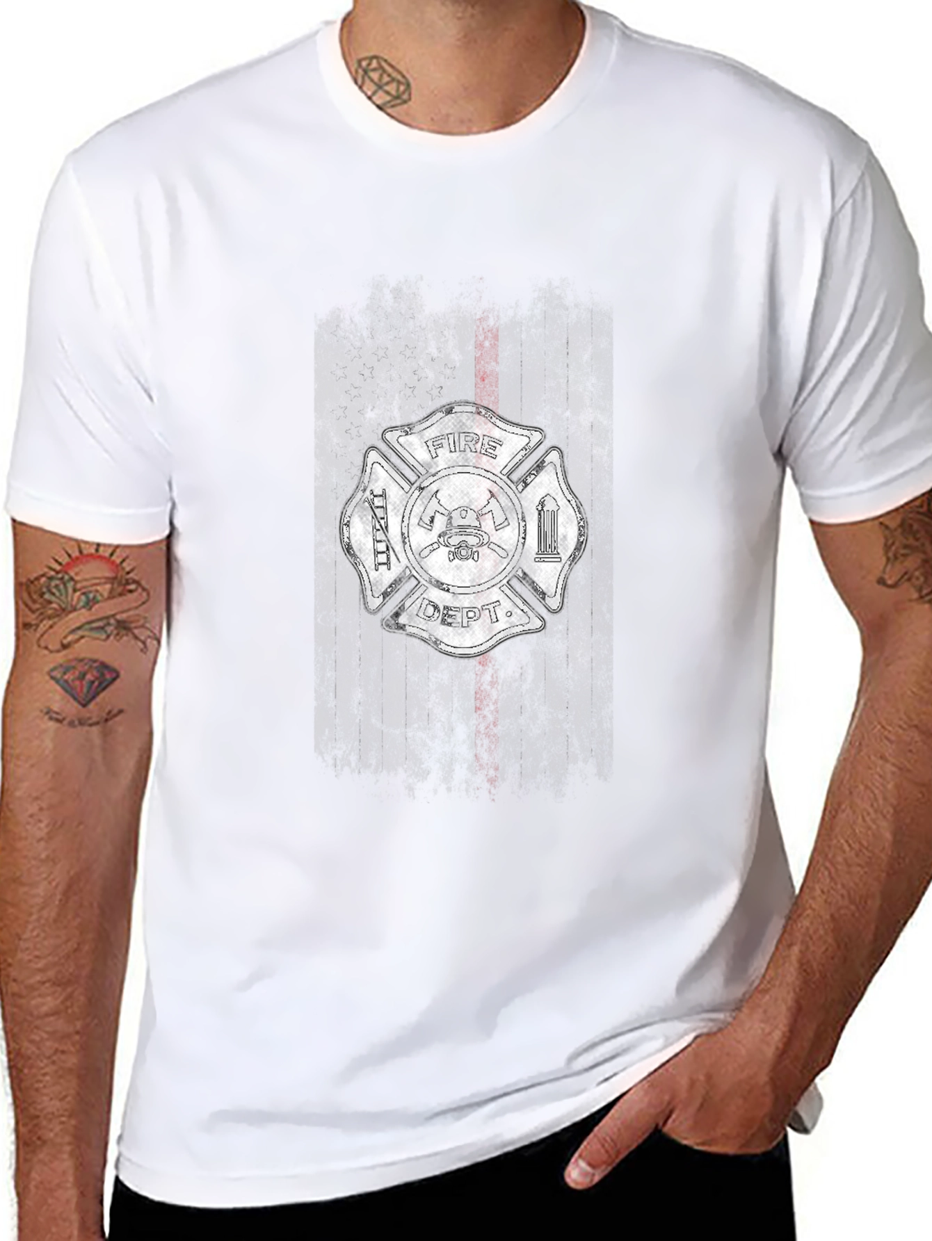 Fire Dept. Thin Red Line Graphic T-Shirt