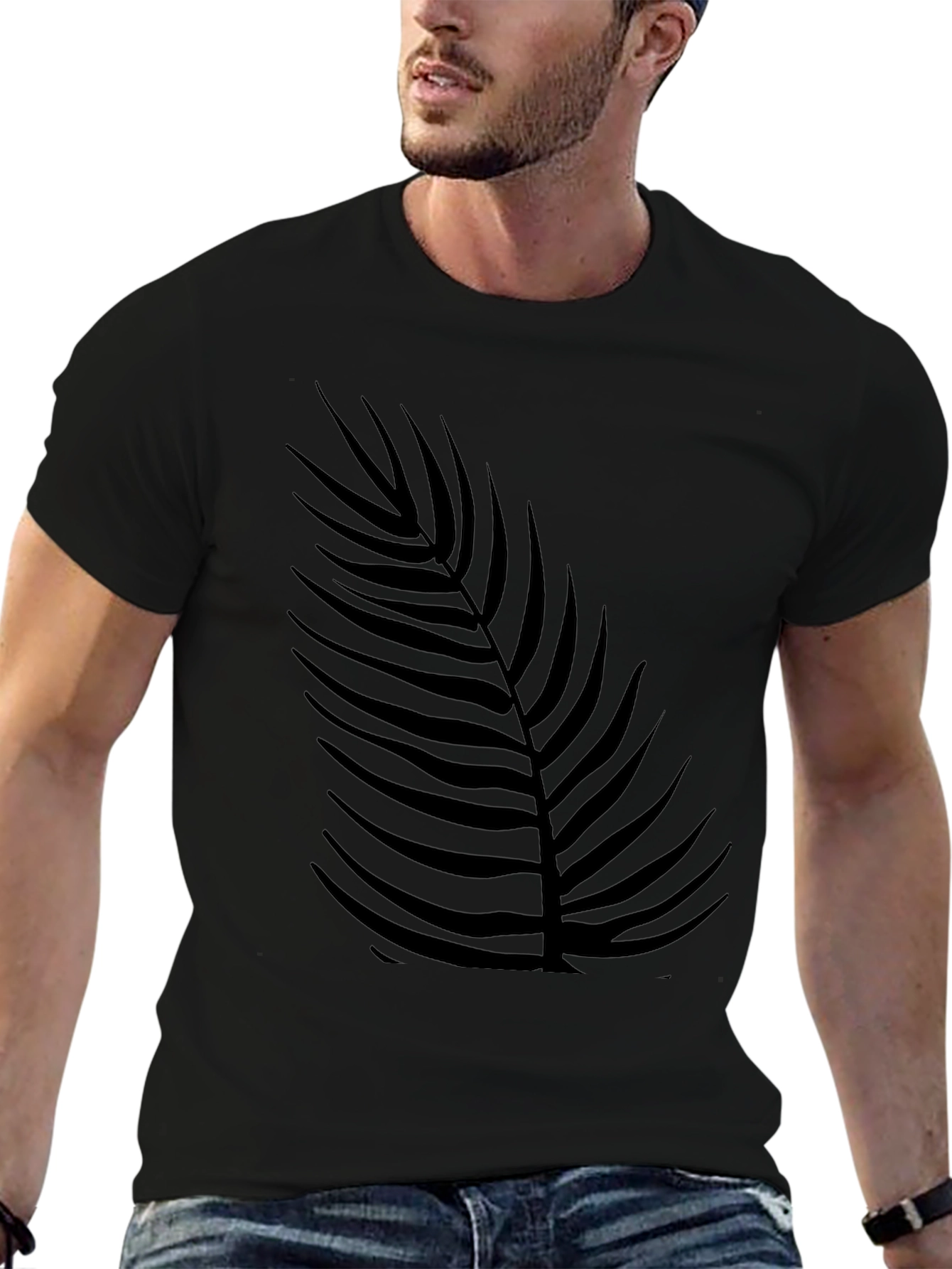 Mens Black Palm Leaf Print T-Shirt