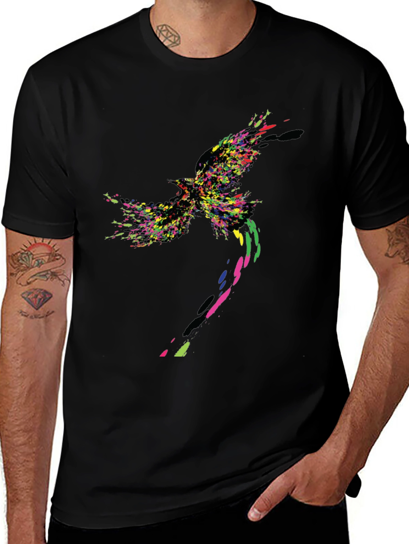 Abstract Bird Graphic Black T-Shirt