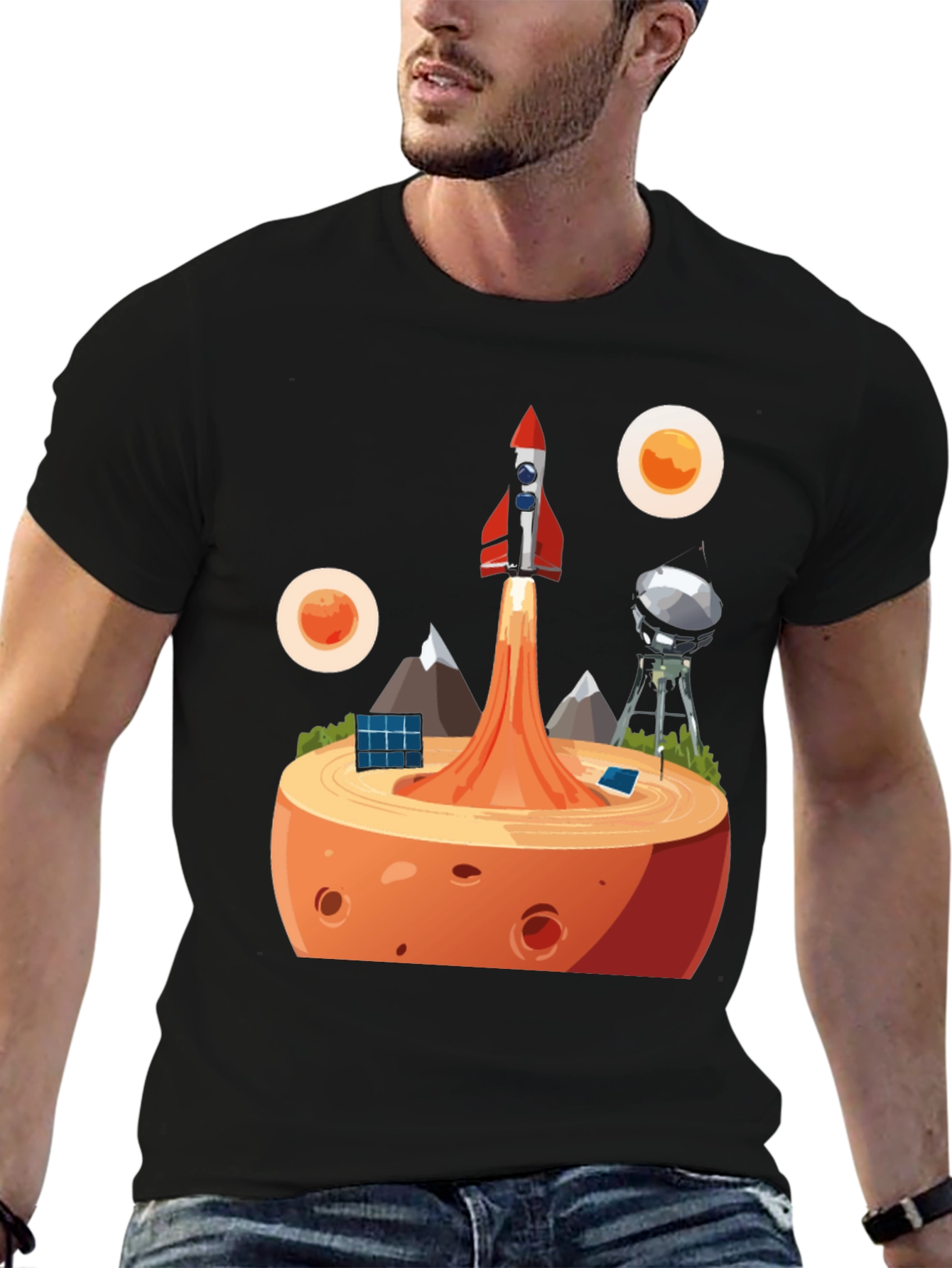 Rocket Launch Black Graphic Tee