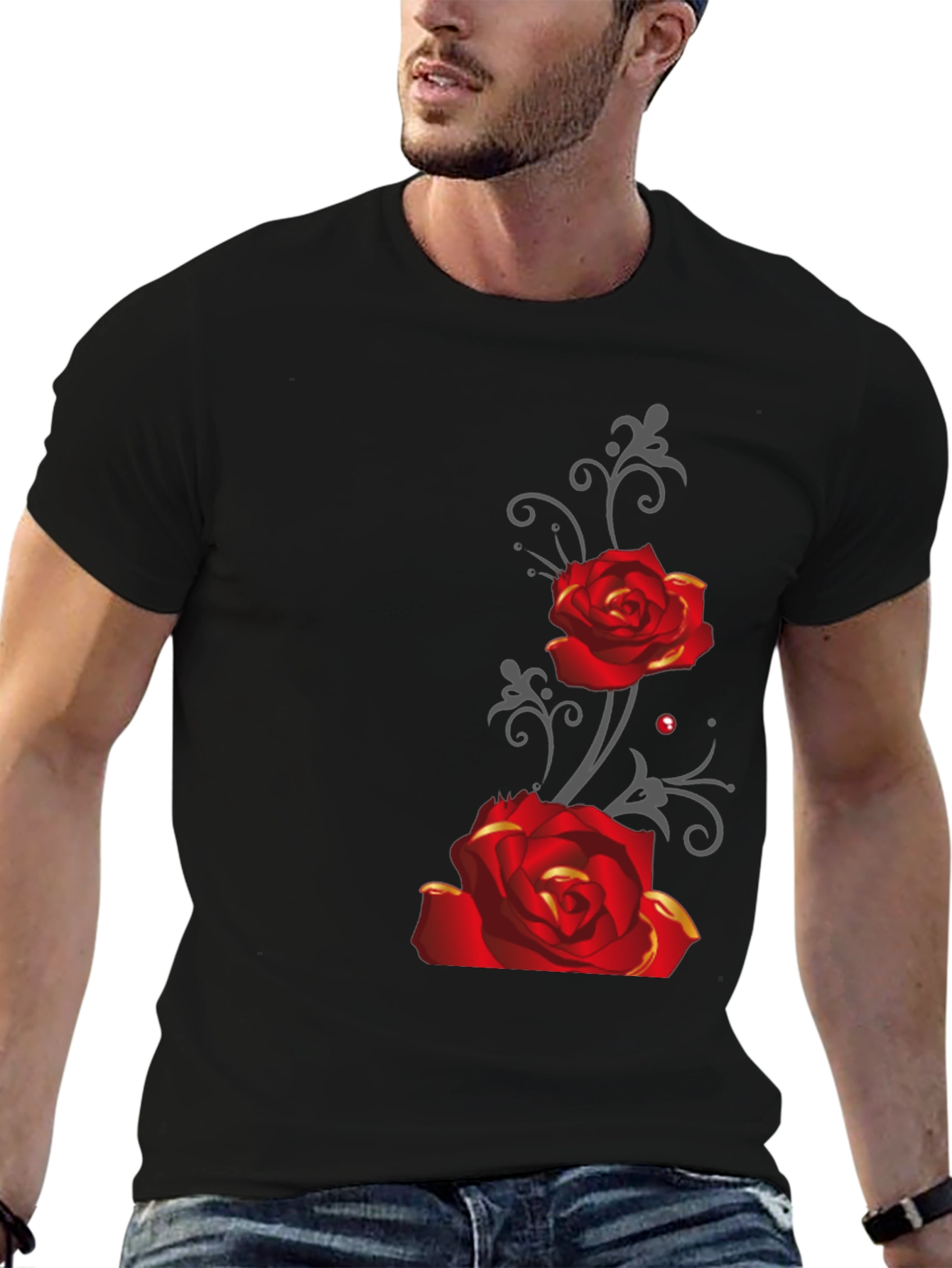 Rose Graphic Tee - Mens Black T-Shirt