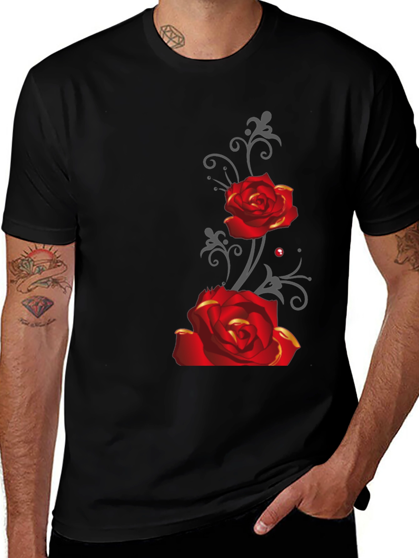 Rose Graphic Tee - Mens Black T-Shirt