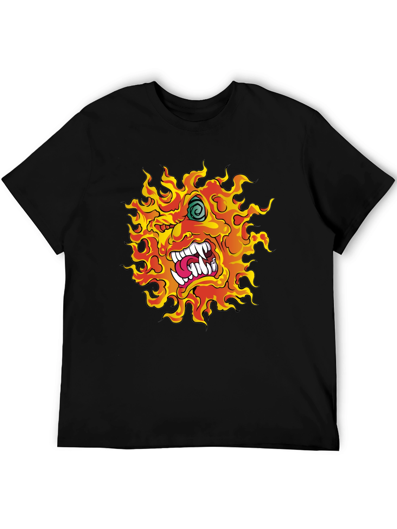 Fiery Monster Graphic Print Black T-Shirt