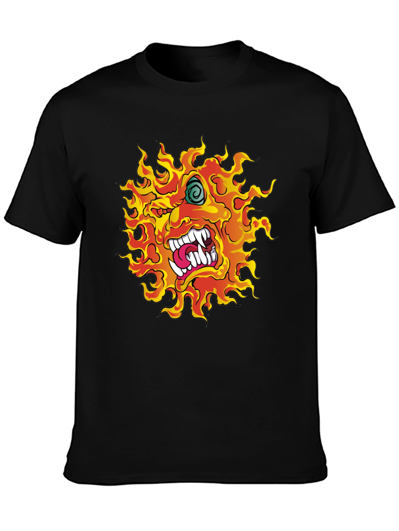 Fiery Monster Graphic Print Black T-Shirt