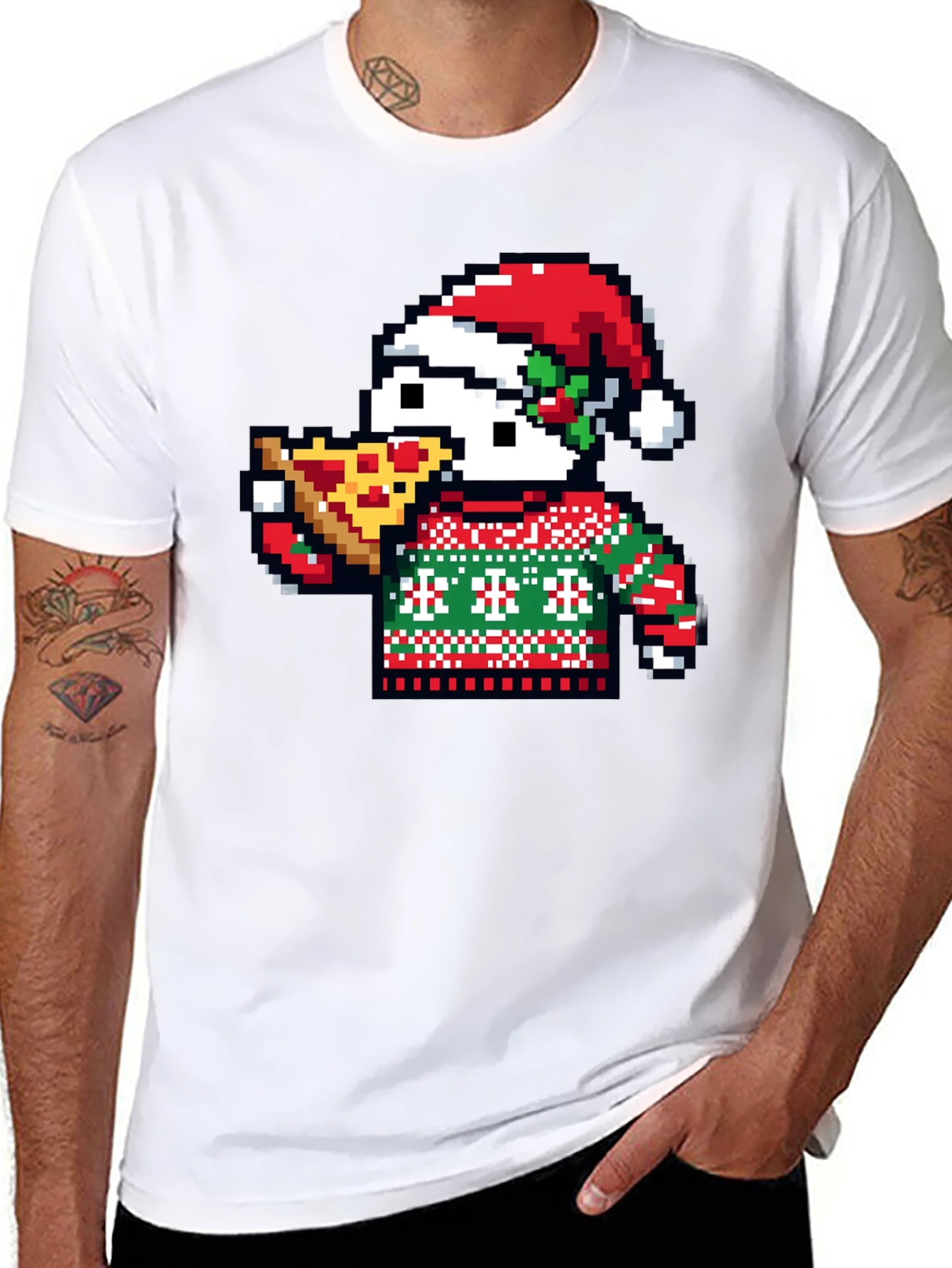 Pixel Santa Pizza T-Shirt
