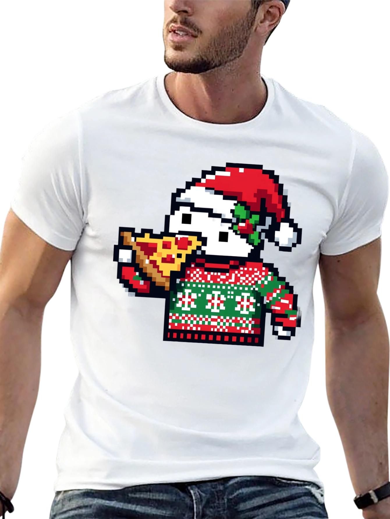 Pixel Santa Pizza T-Shirt