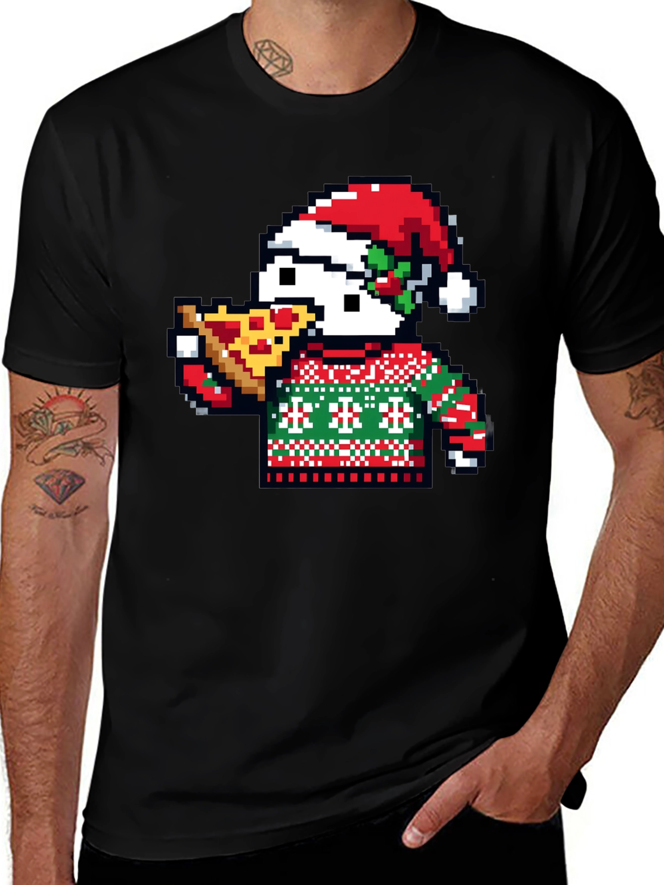 Pixel Santa Pizza T-Shirt