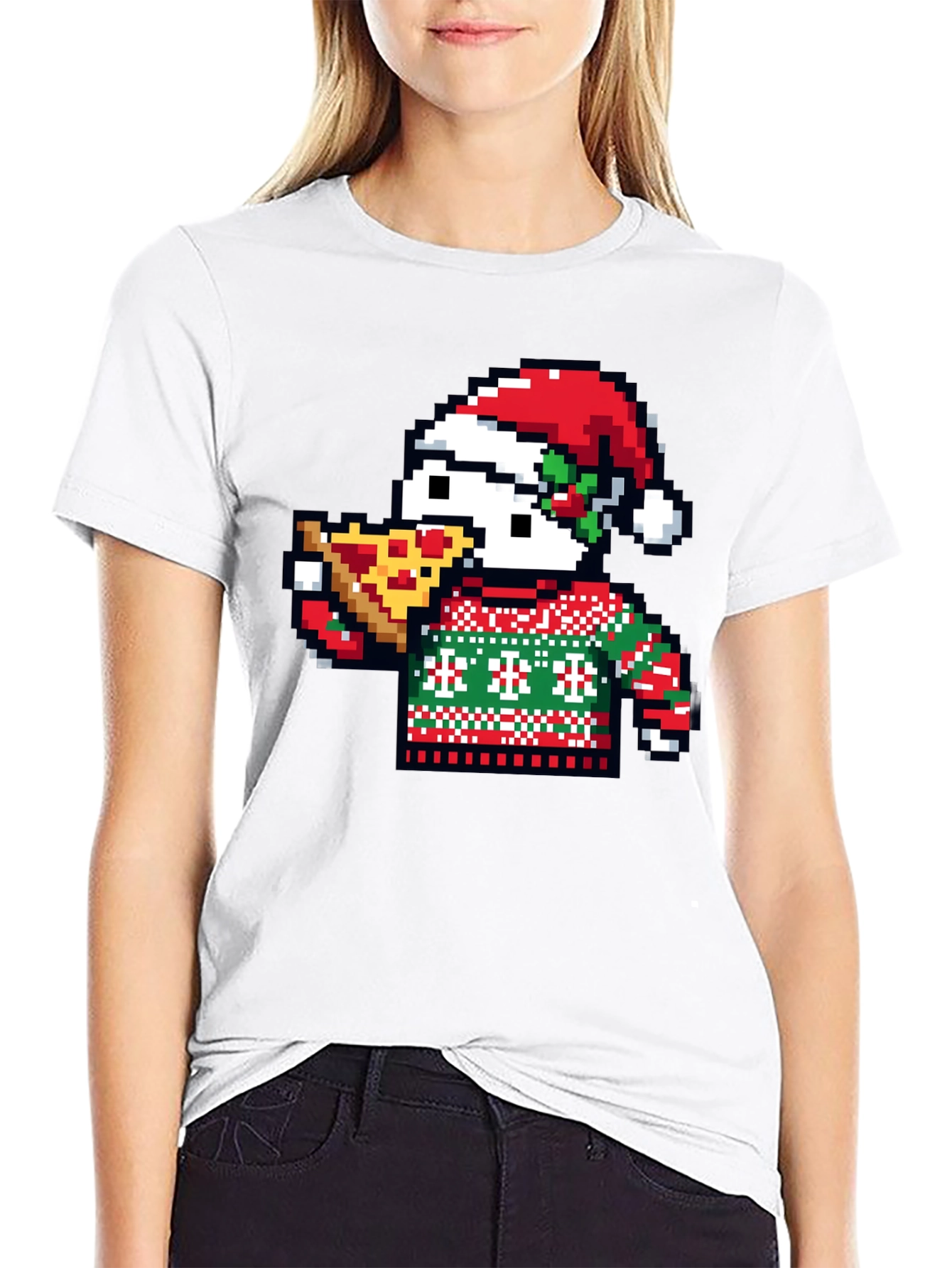 Pixel Santa Pizza T-Shirt