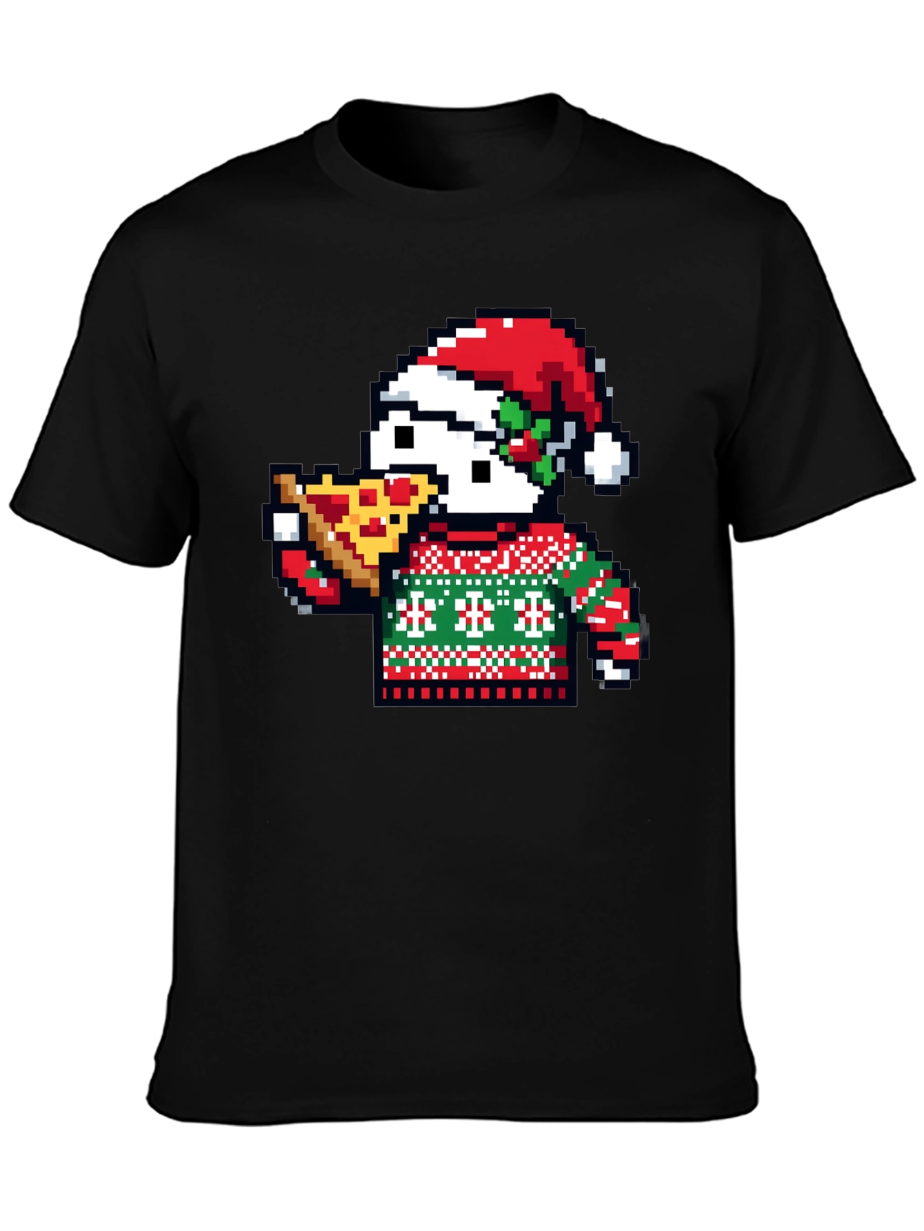 Pixel Santa Pizza T-Shirt