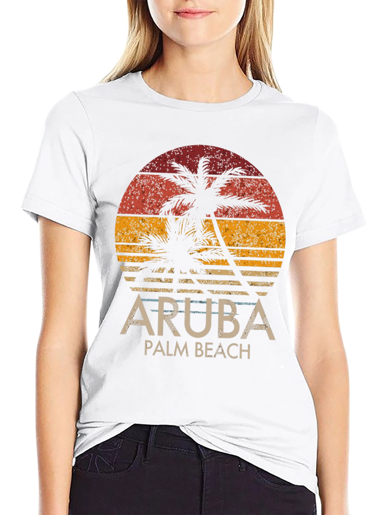 Aruba Palm Beach T-Shirt - Retro Sunset Graphic Tee