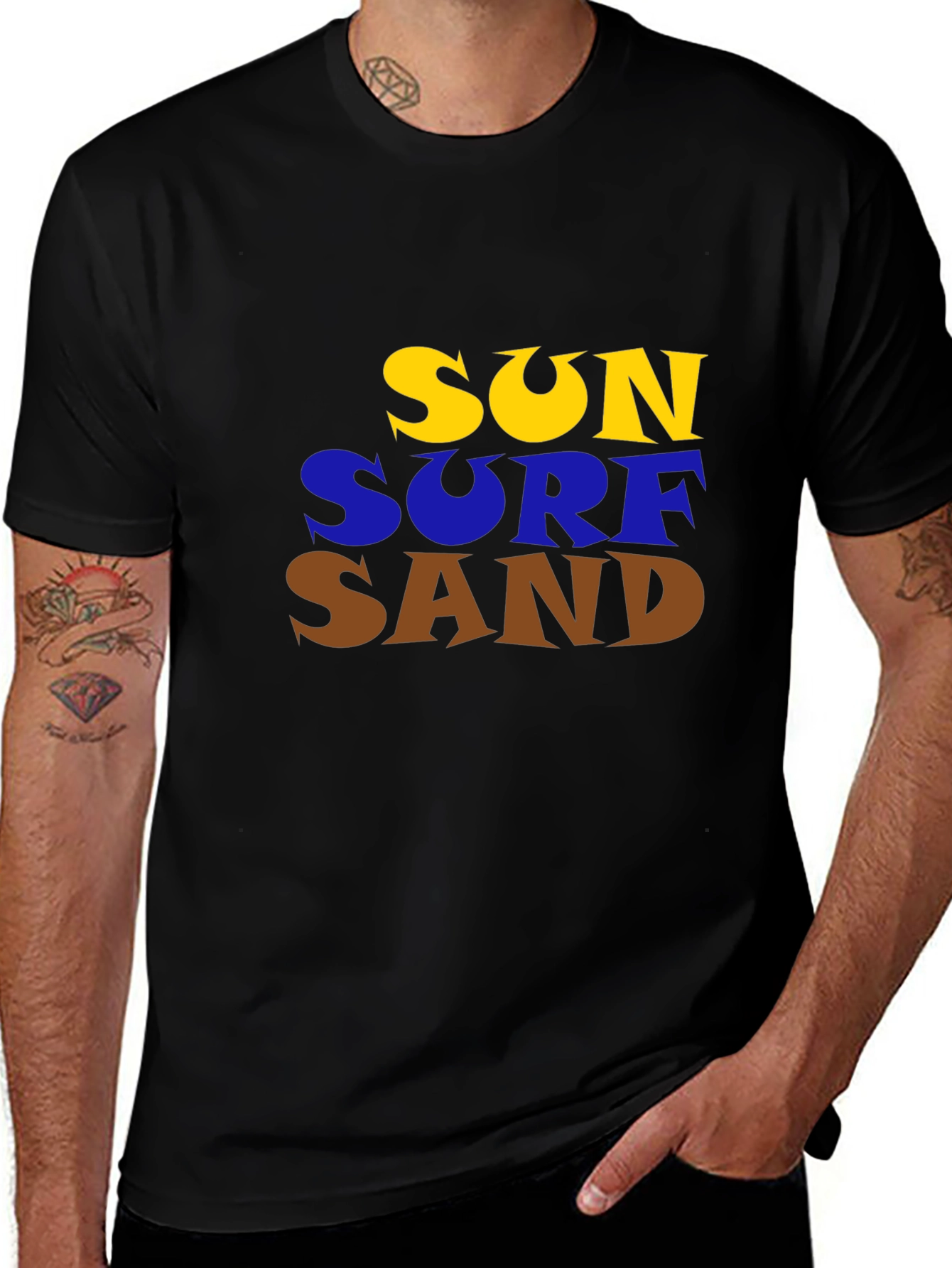 Sun Surf Sand Graphic Tee - Beach Vibes T-Shirt