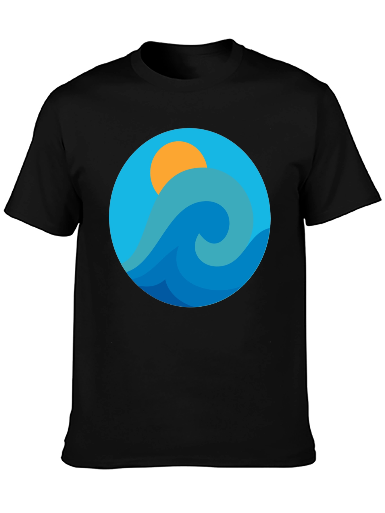 Ocean Wave Graphic Tee - Black Cotton Blend T-Shirt