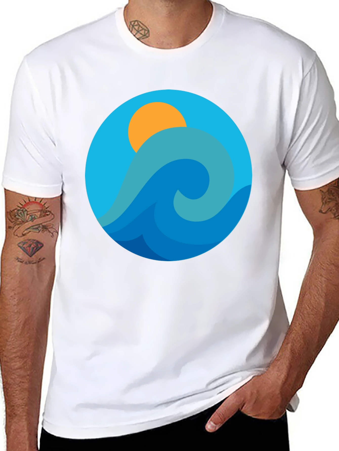 Ocean Wave Graphic Tee - Black Cotton Blend T-Shirt