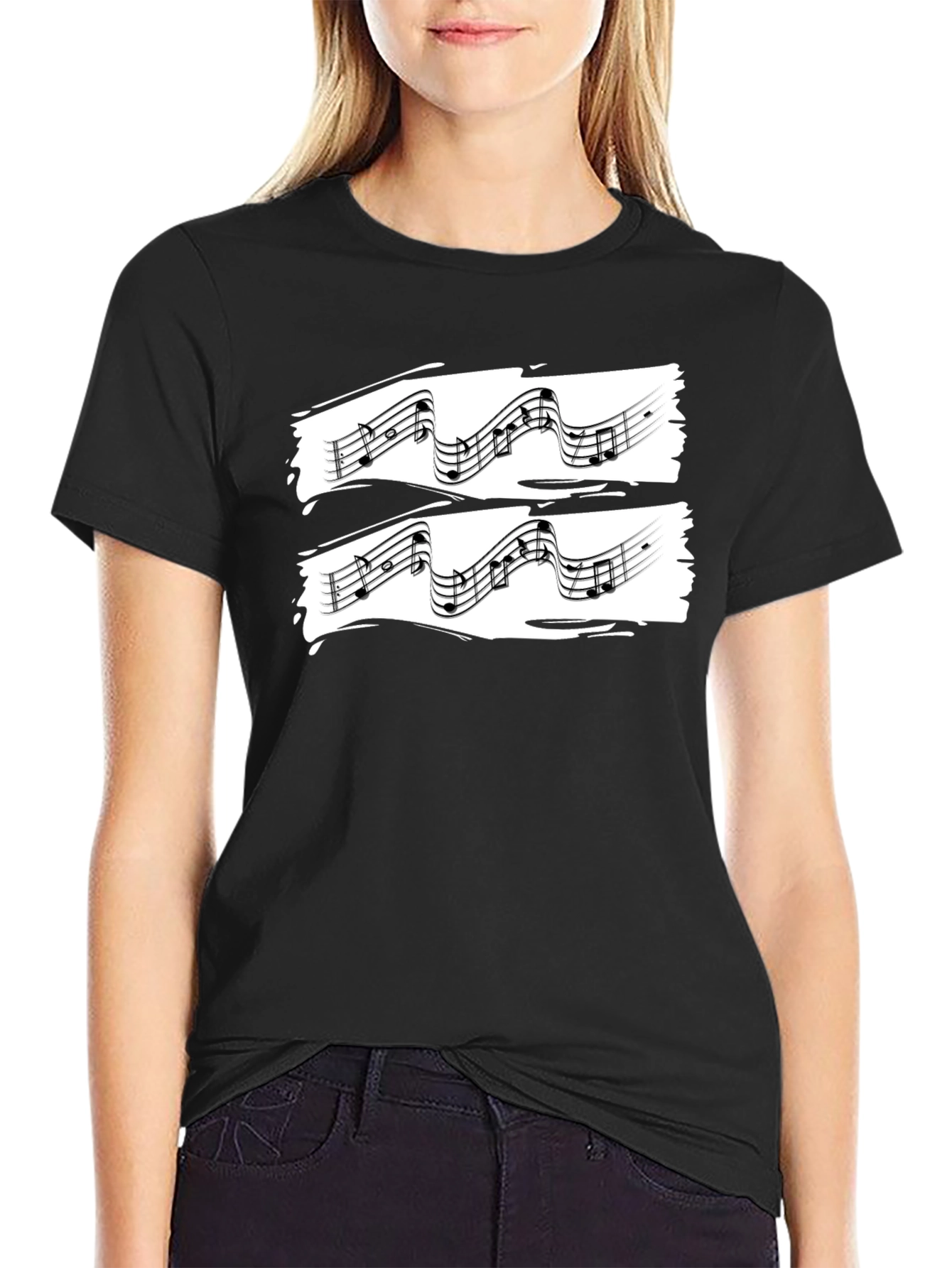Music Notes Graphic Black T-Shirt