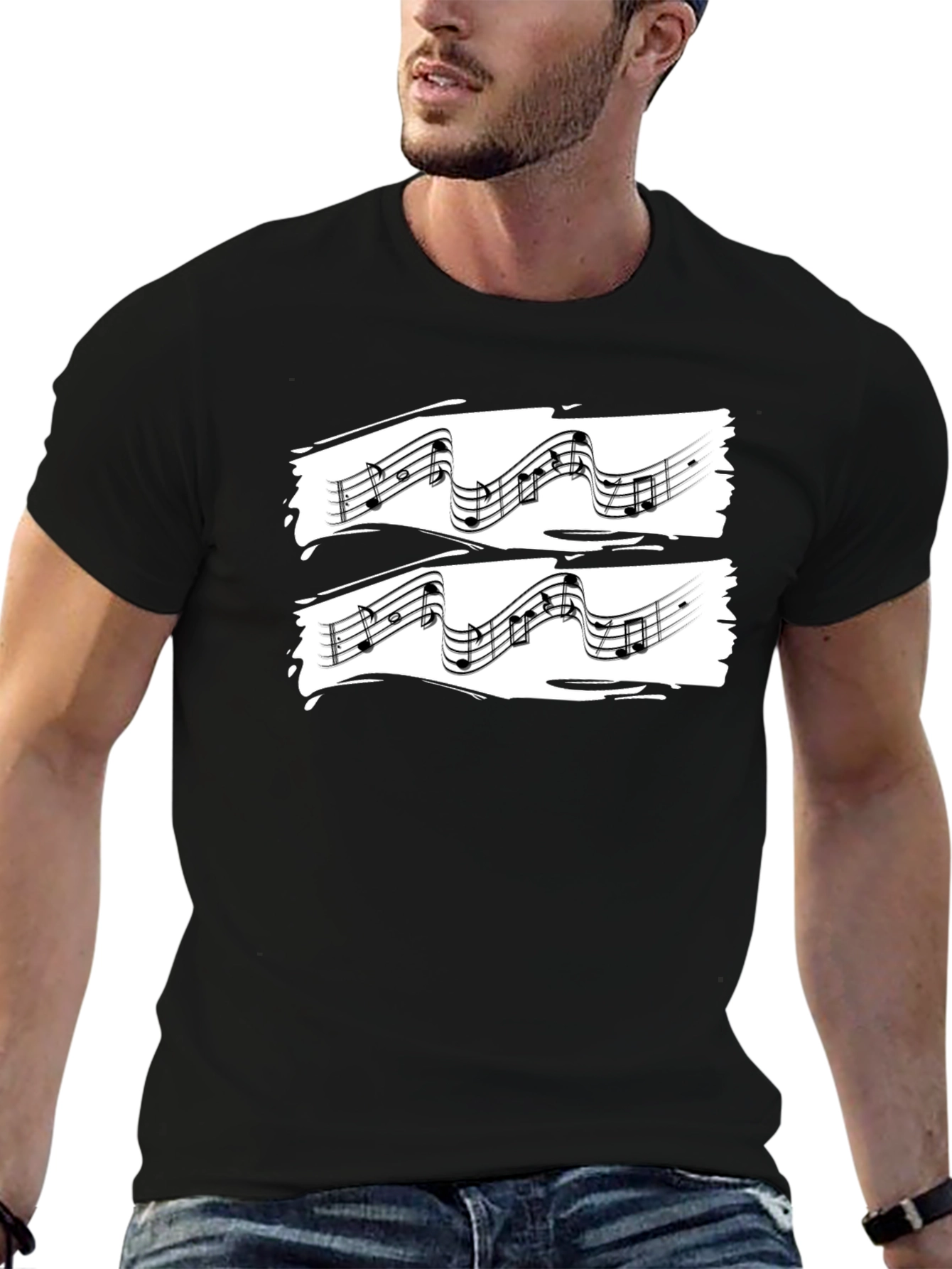 Music Notes Graphic Black T-Shirt
