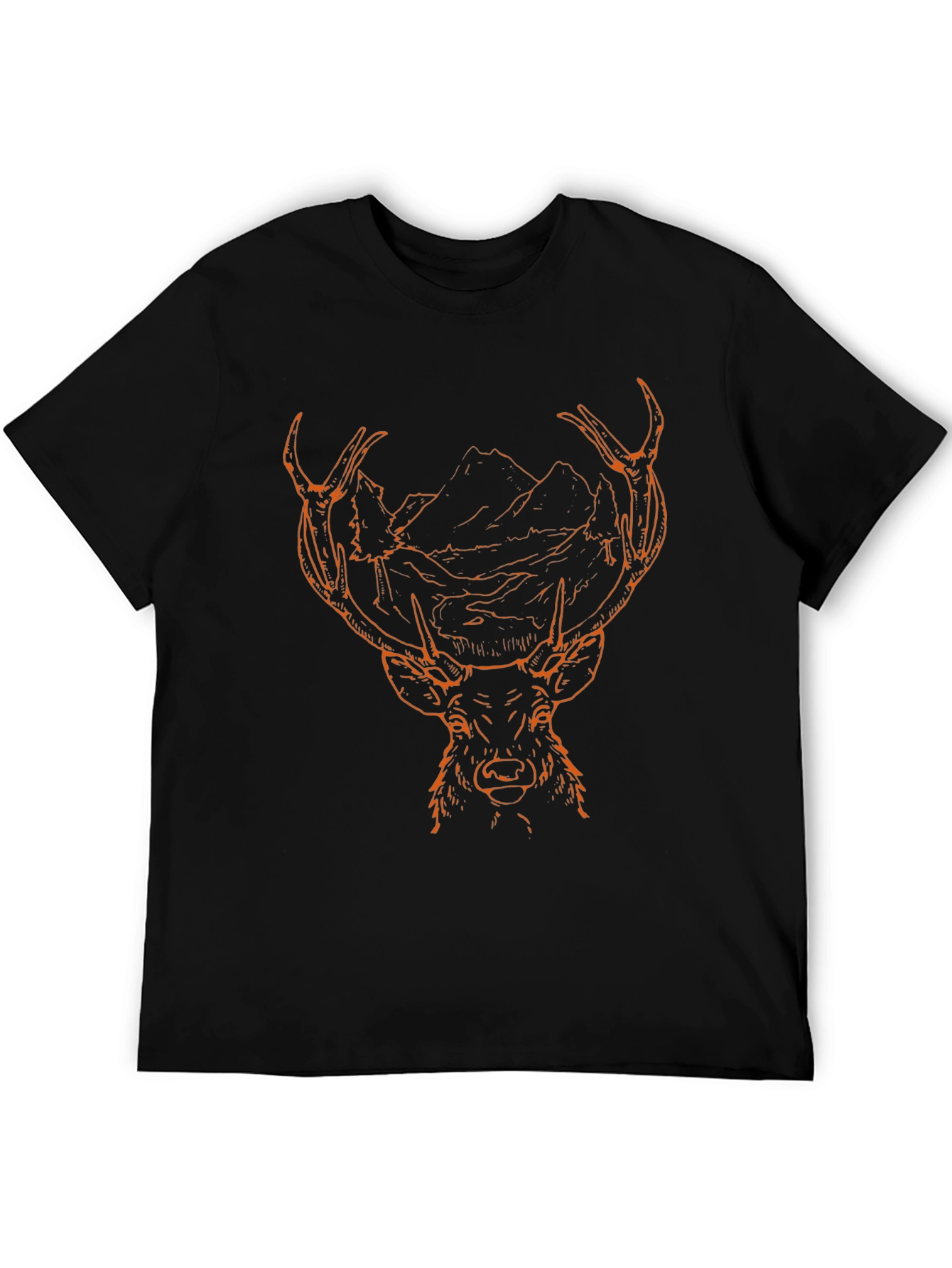 Mens Black Graphic Tee - Deer & Mountain Design