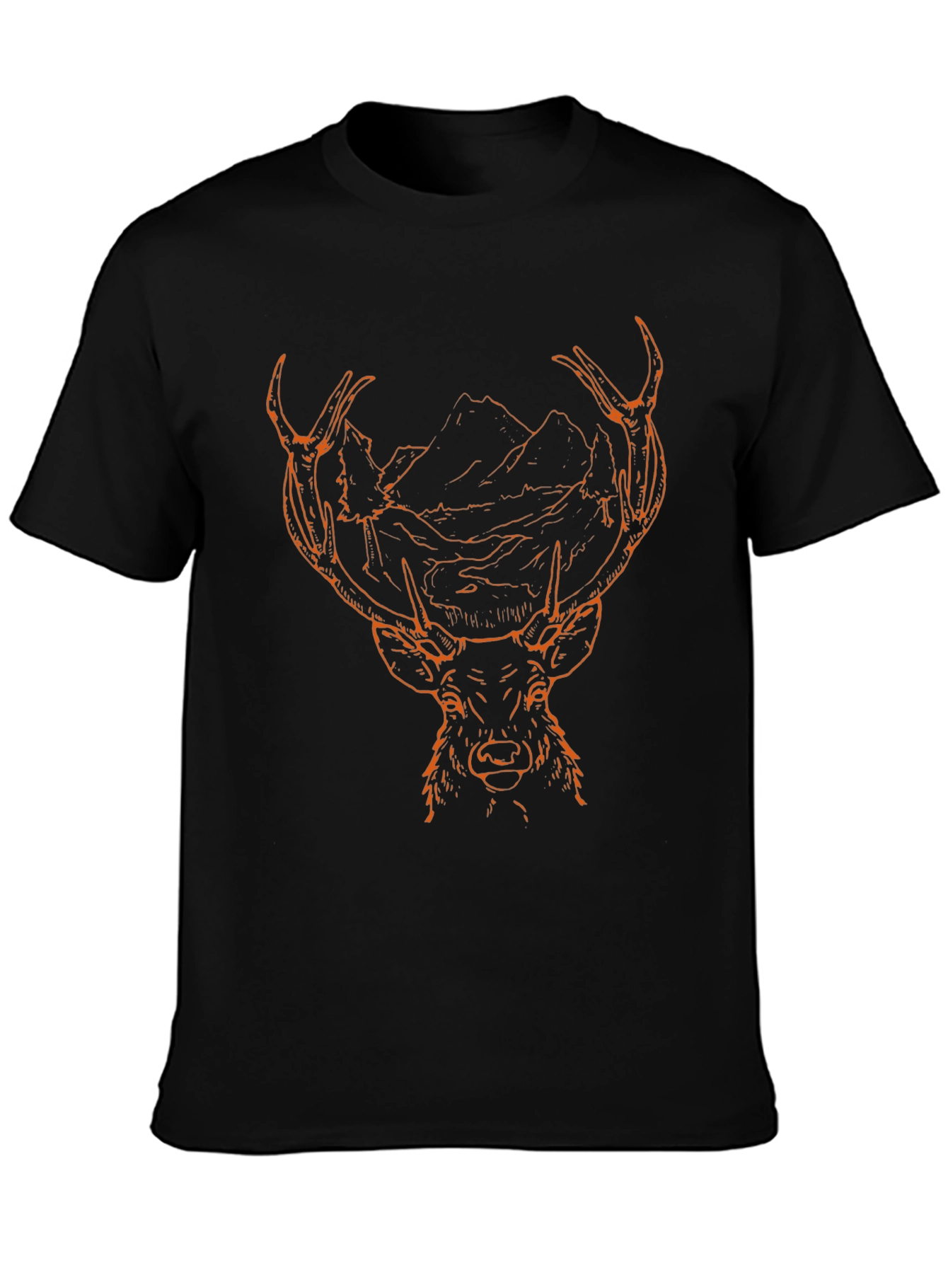 Mens Black Graphic Tee - Deer & Mountain Design