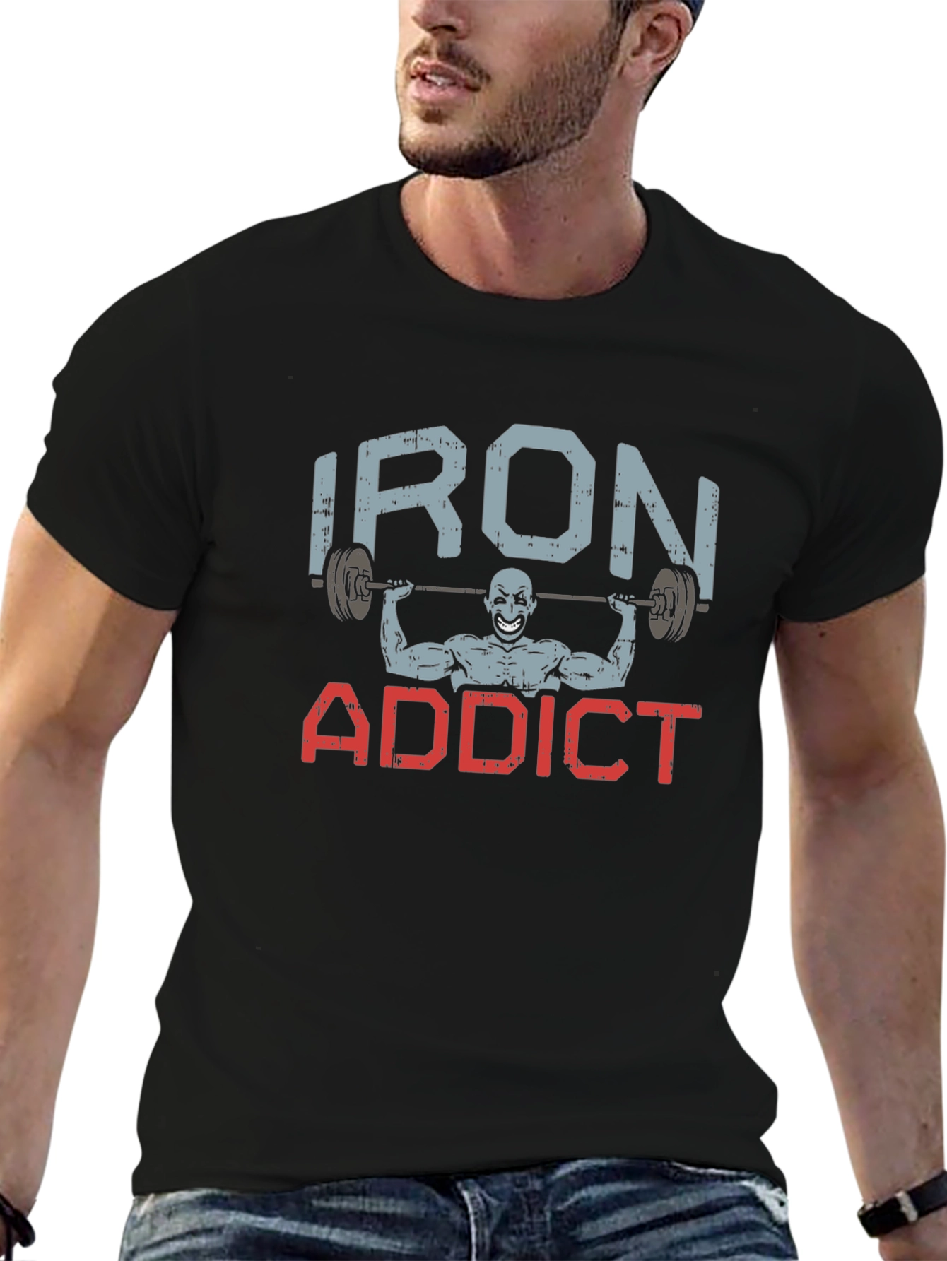 Iron Addict Graphic Tee - Black Cotton T-Shirt
