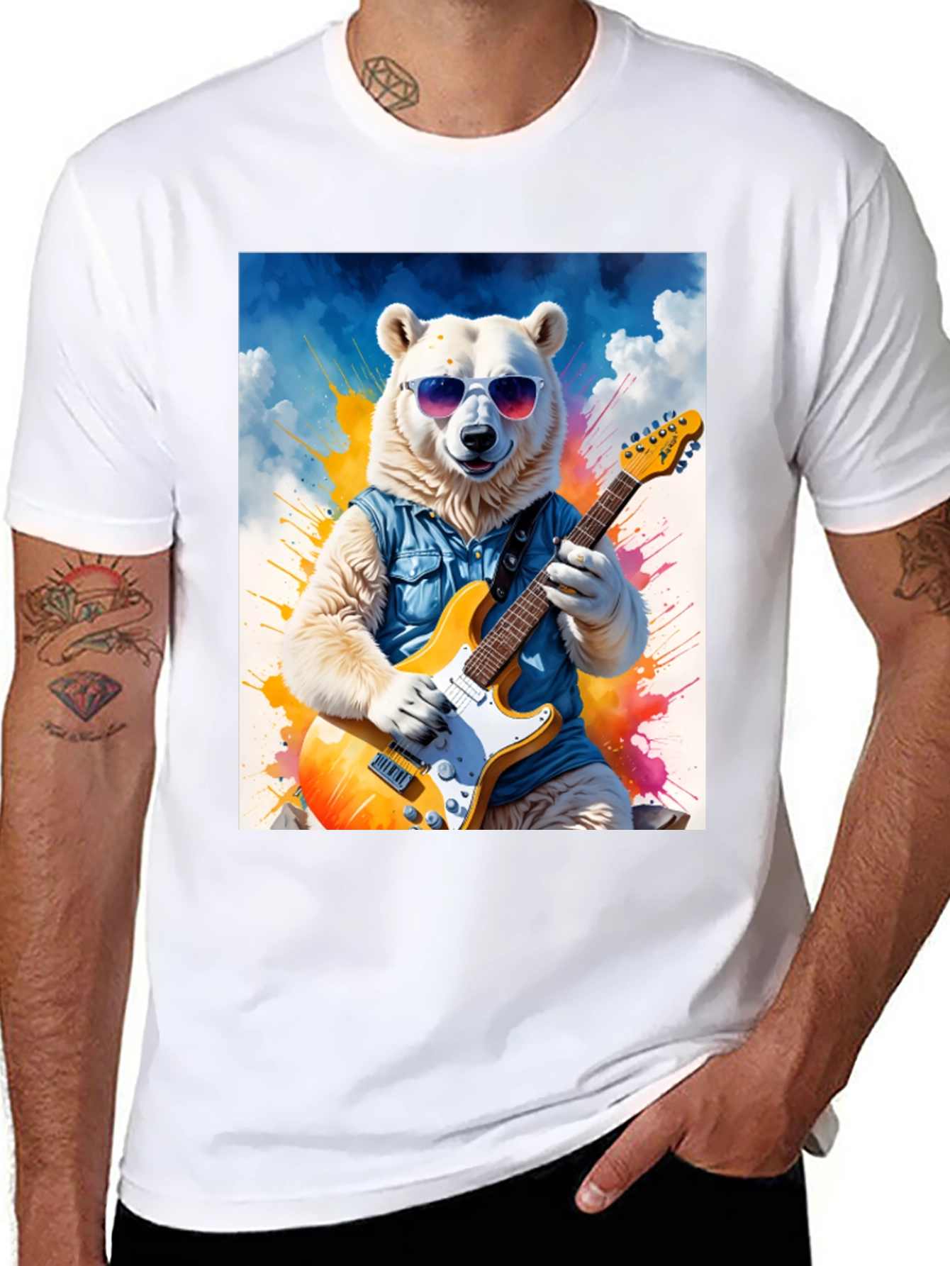 Cool Bear Guitarist Graphic Tee