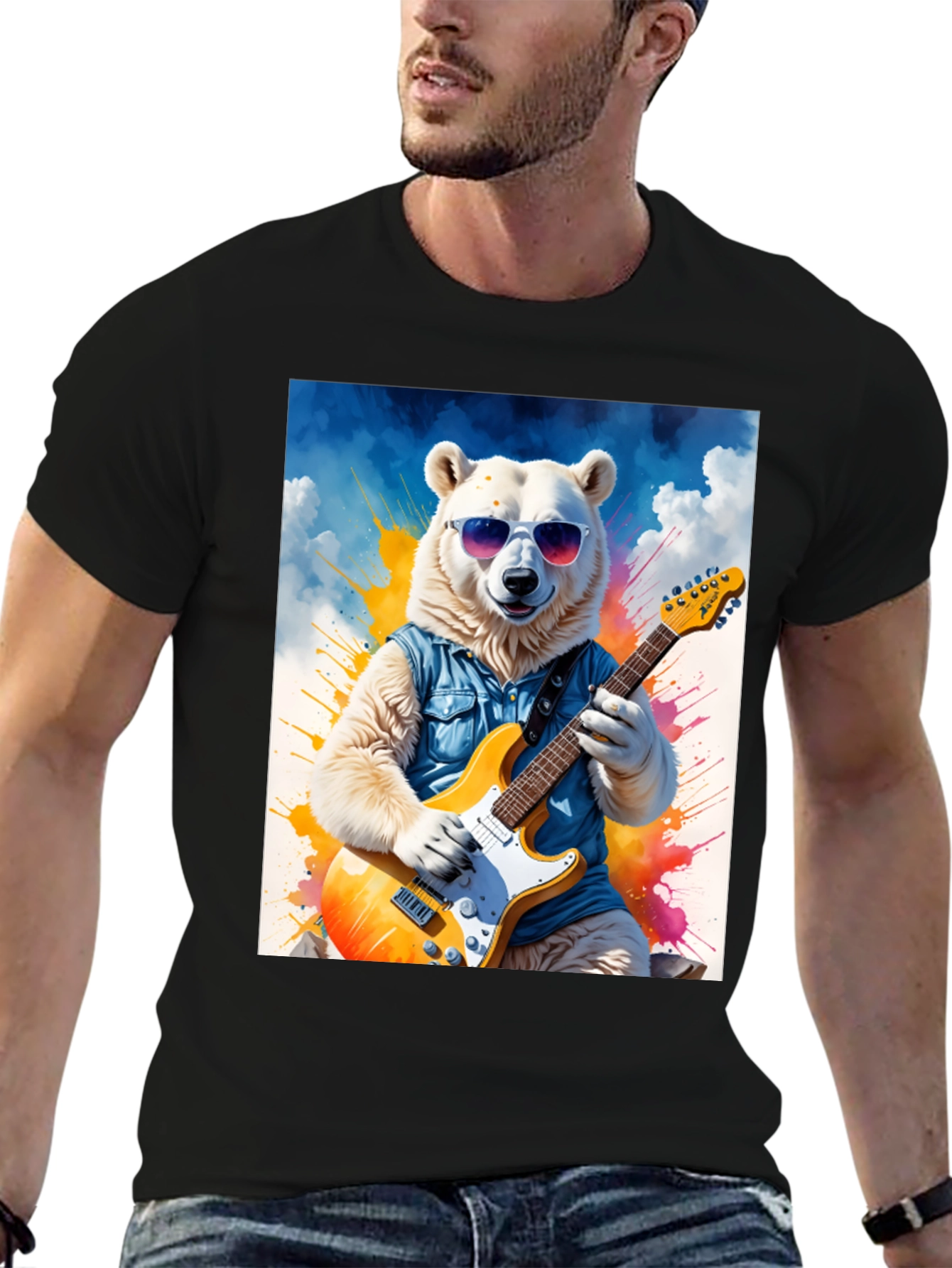 Cool Bear Guitarist Graphic Tee