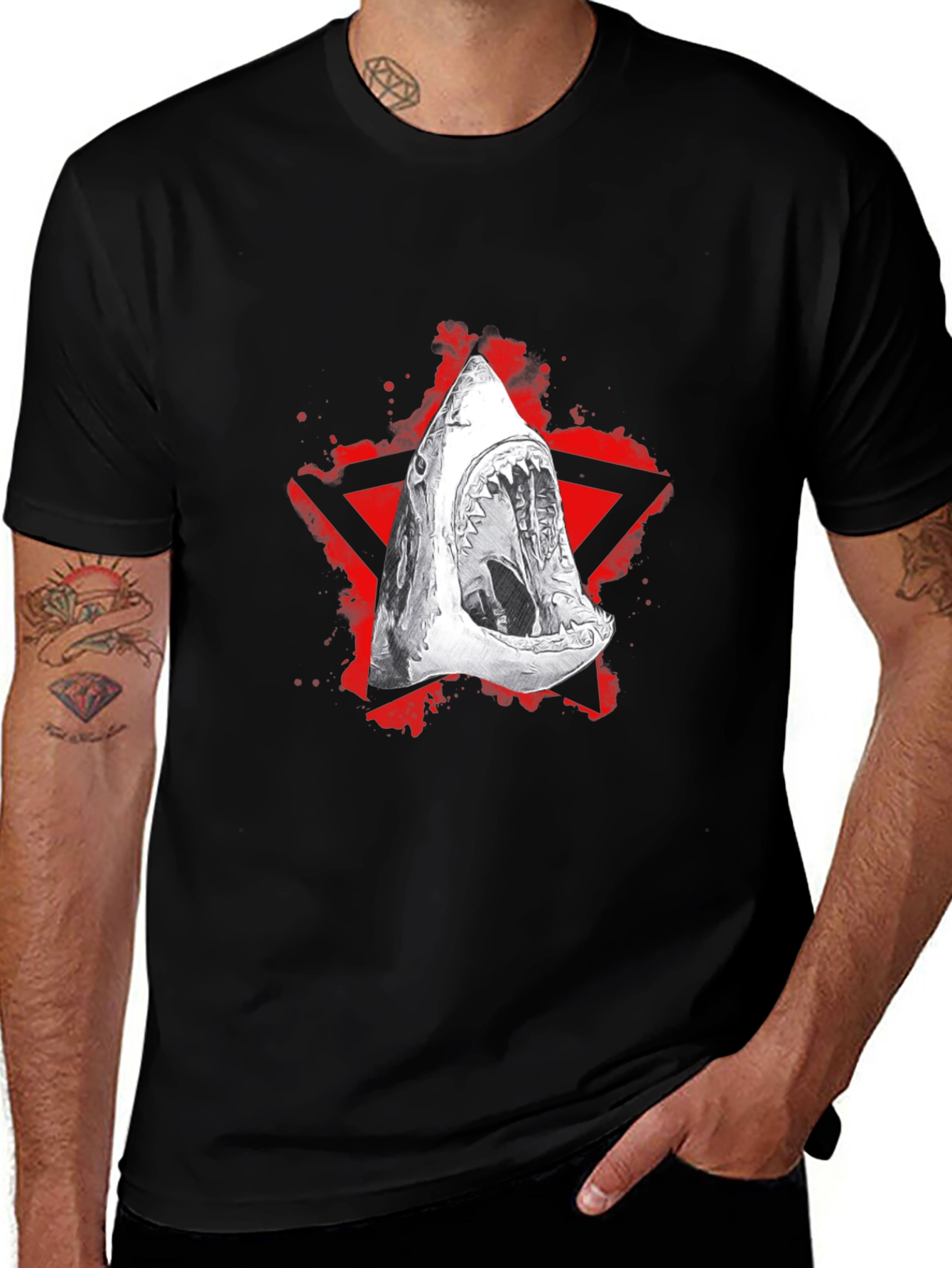 Shark Graphic Black T-Shirt - Edgy Streetwear