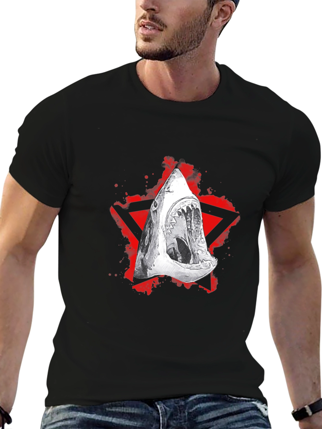 Shark Graphic Black T-Shirt - Edgy Streetwear