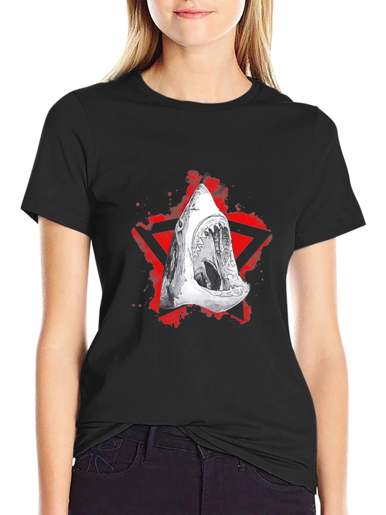 Shark Graphic Black T-Shirt - Edgy Streetwear