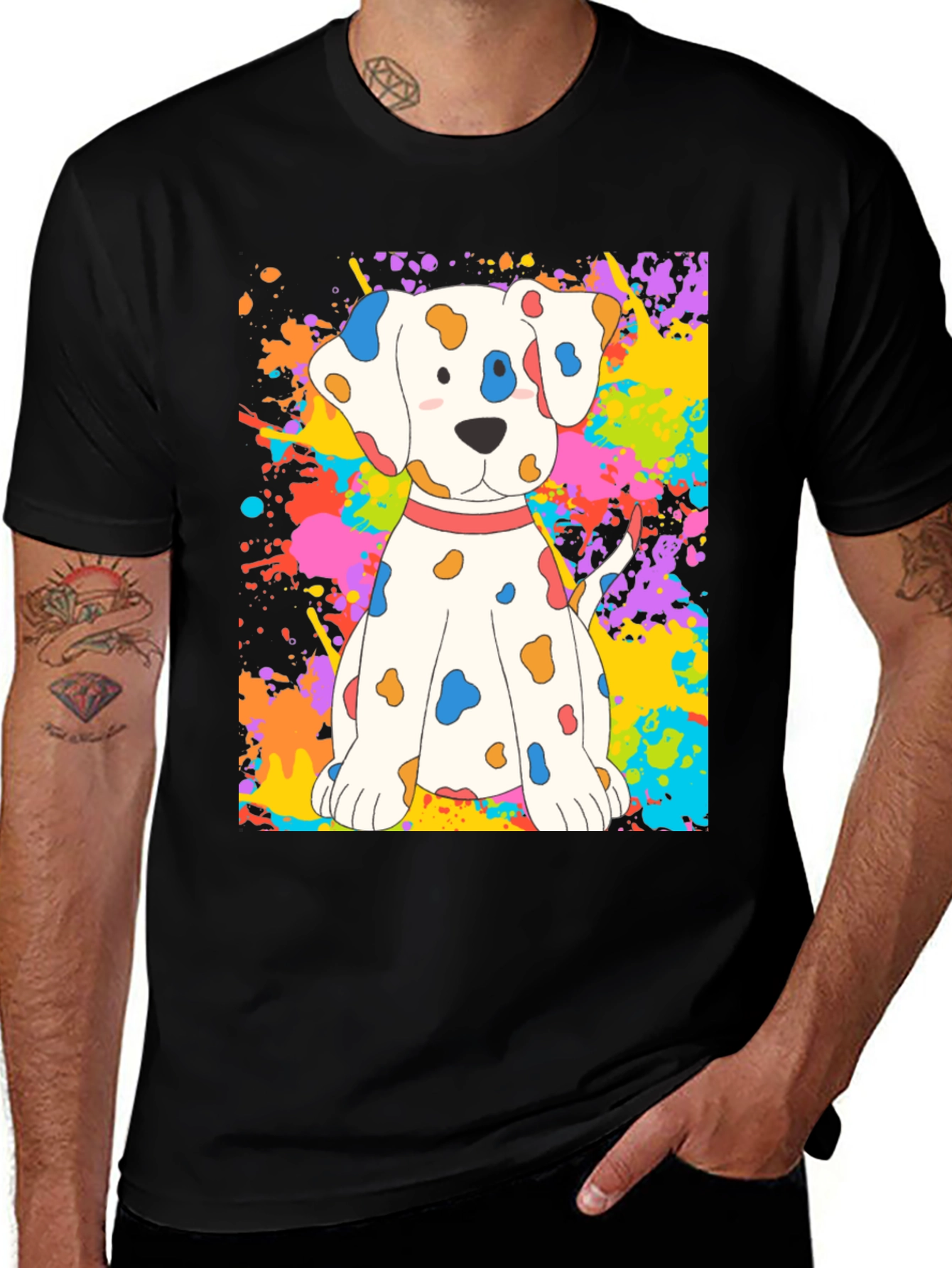 Cute Dalmatian Dog Splatter Print T-Shirt