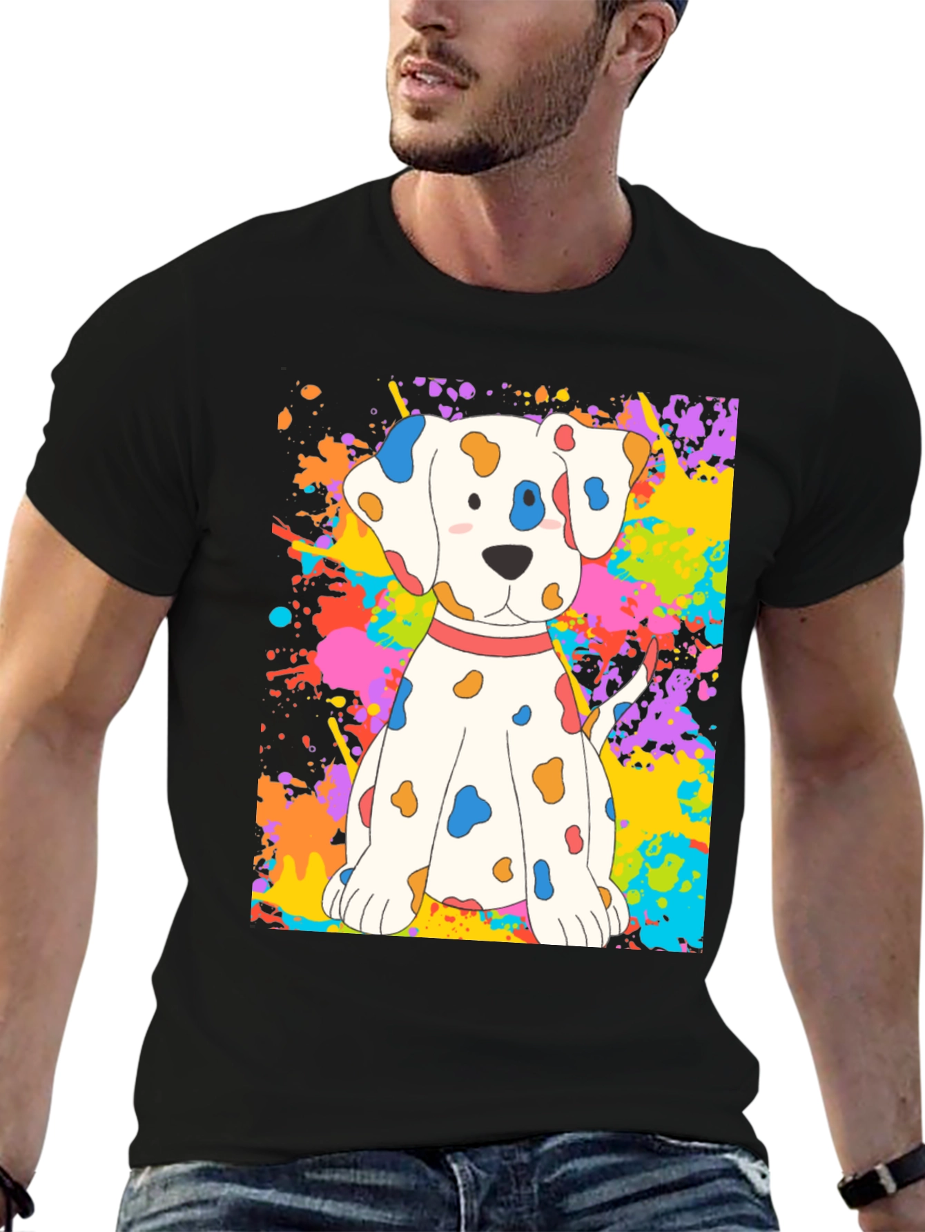 Cute Dalmatian Dog Splatter Print T-Shirt