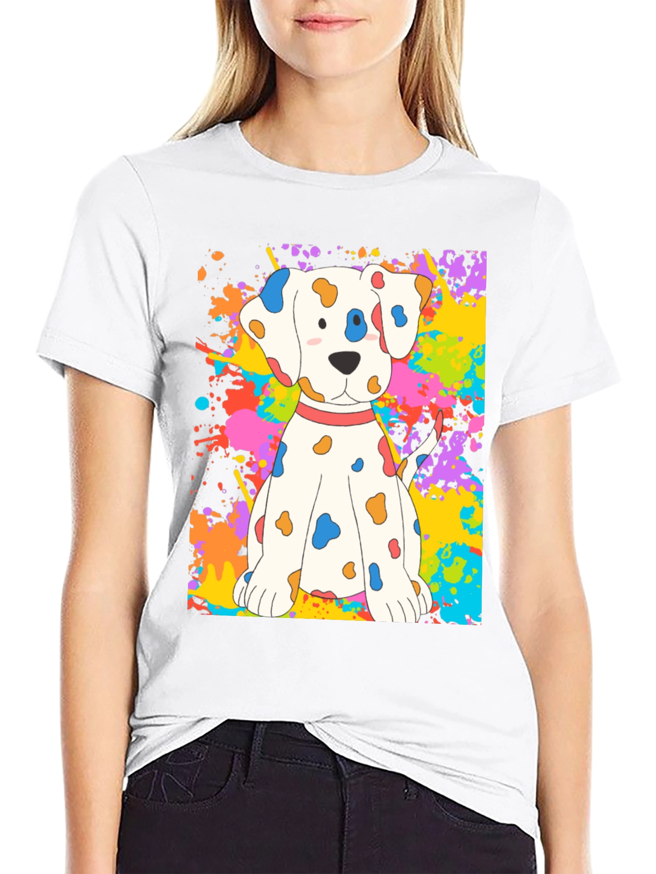 Cute Dalmatian Dog Splatter Print T-Shirt