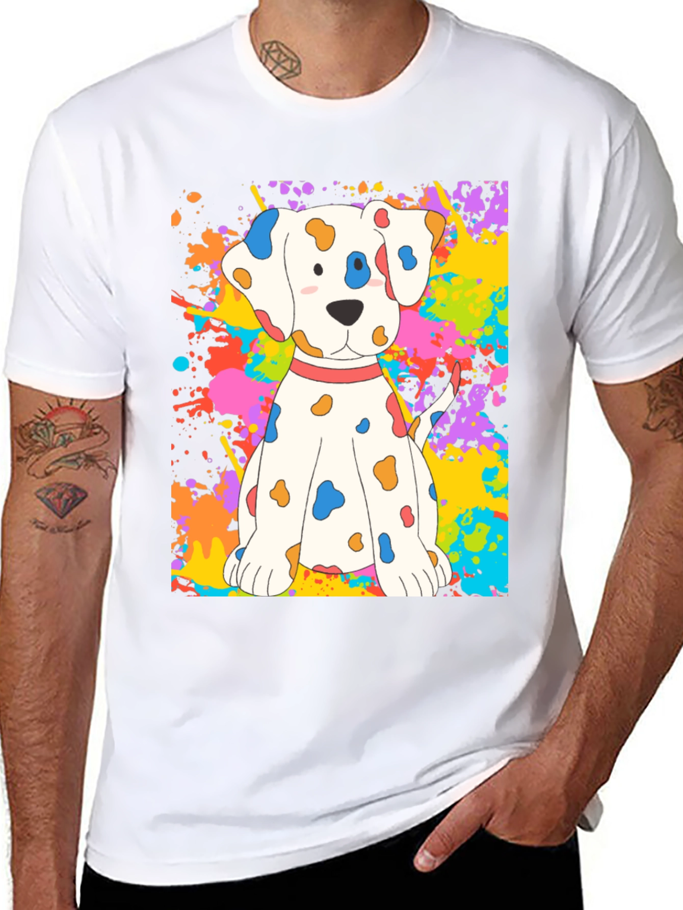Cute Dalmatian Dog Splatter Print T-Shirt