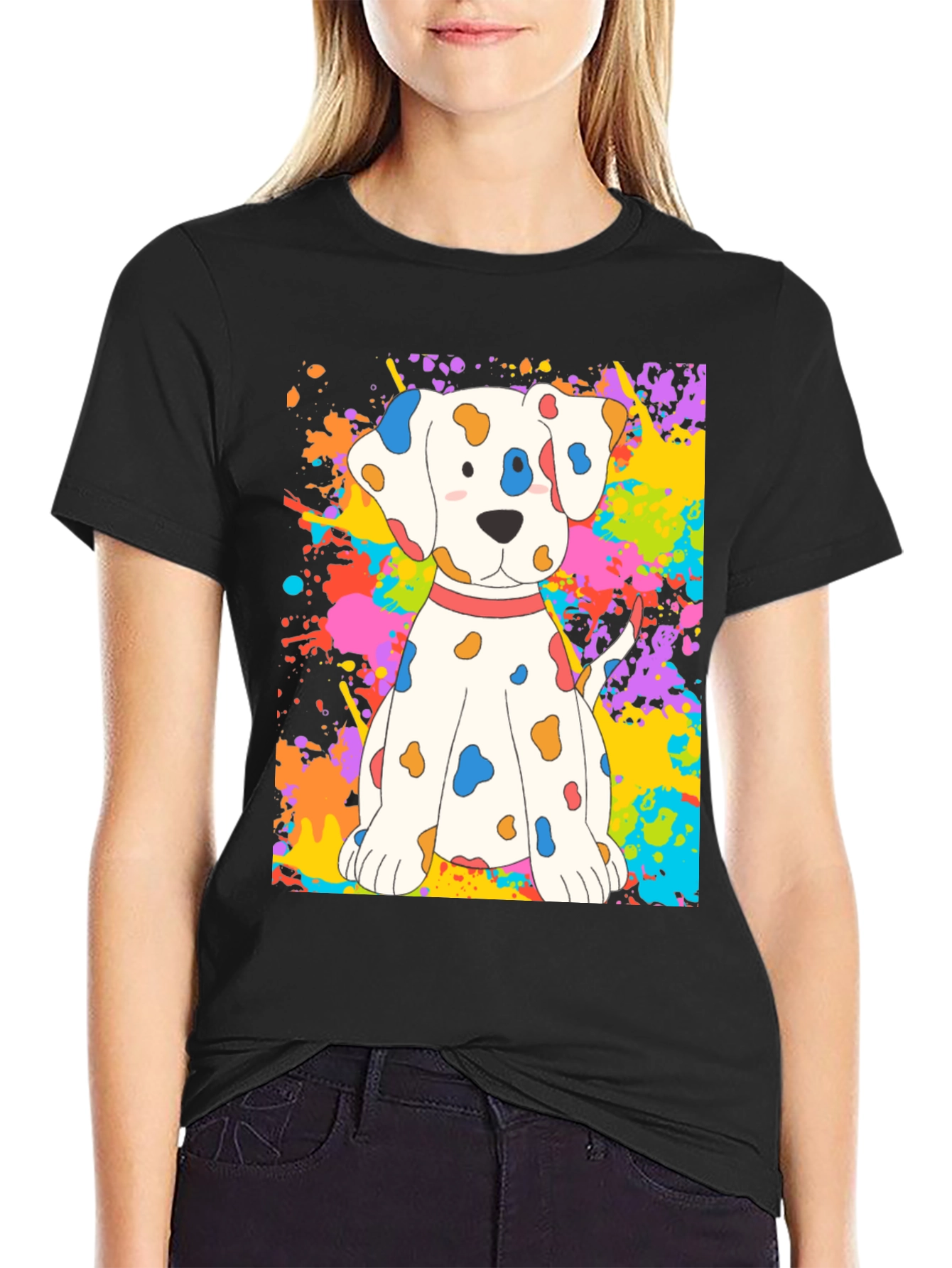 Cute Dalmatian Dog Splatter Print T-Shirt
