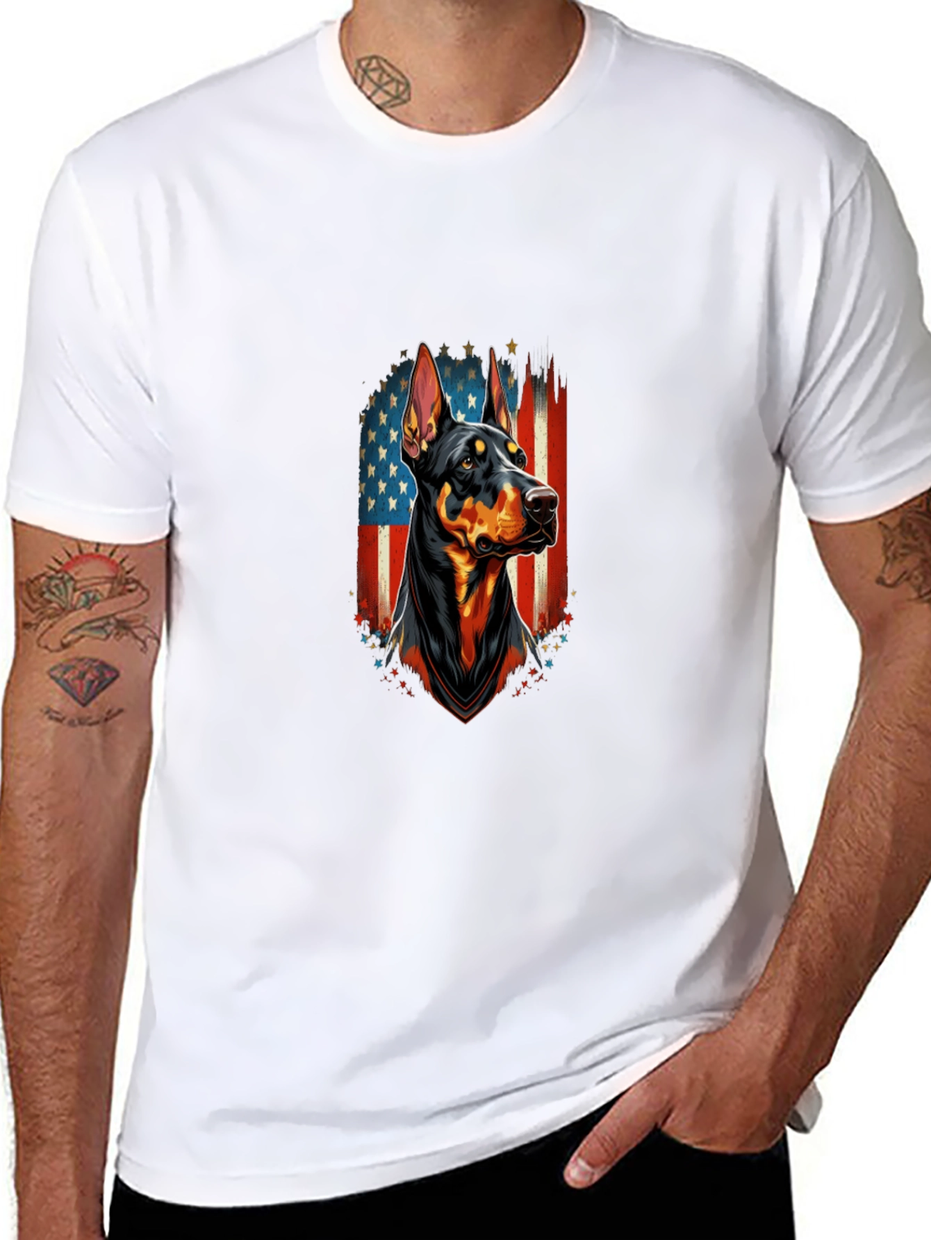 Doberman Dog American Flag Graphic T-Shirt