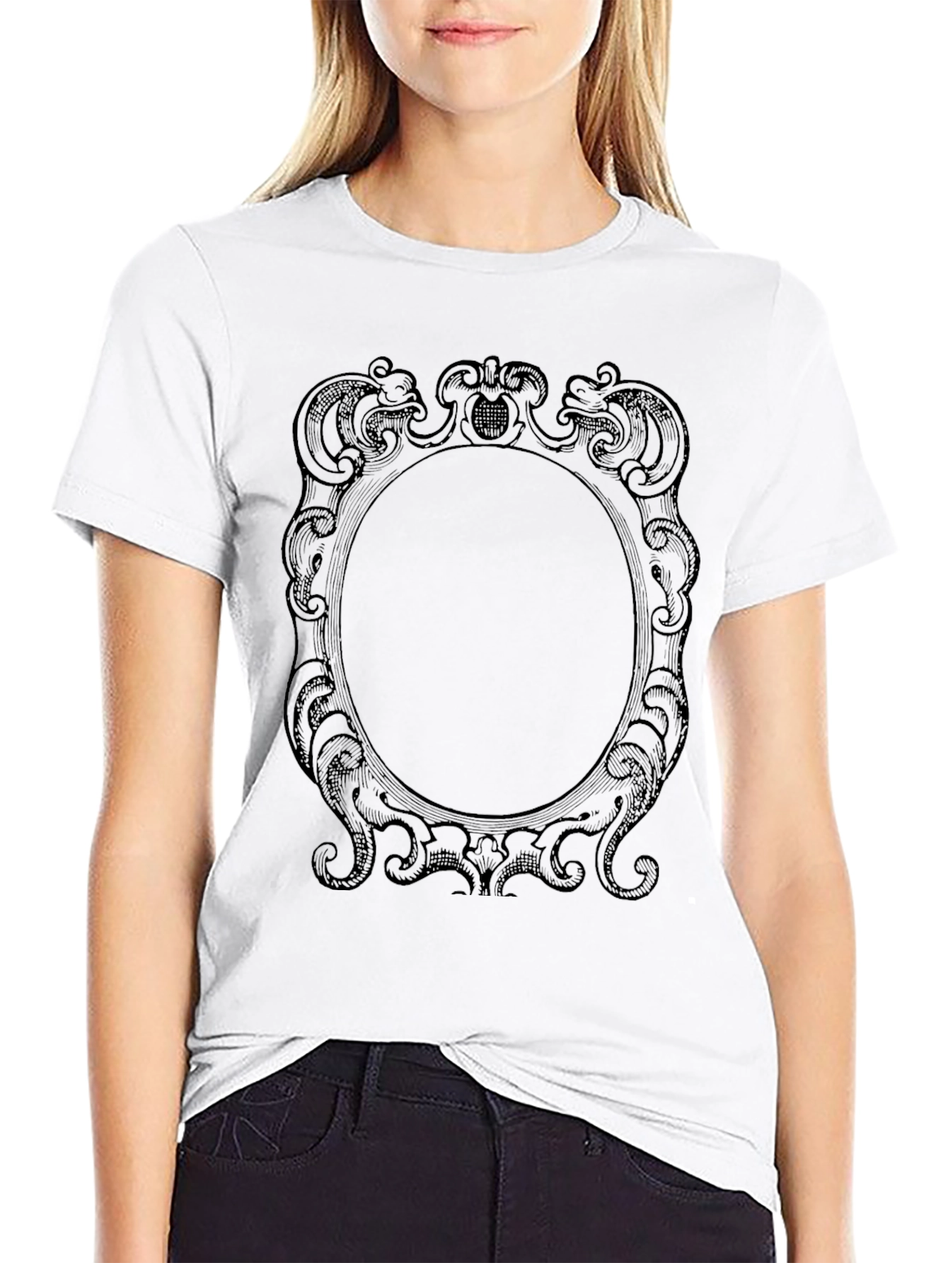 Elegant Framed Graphic Tee - Classic Black Cotton