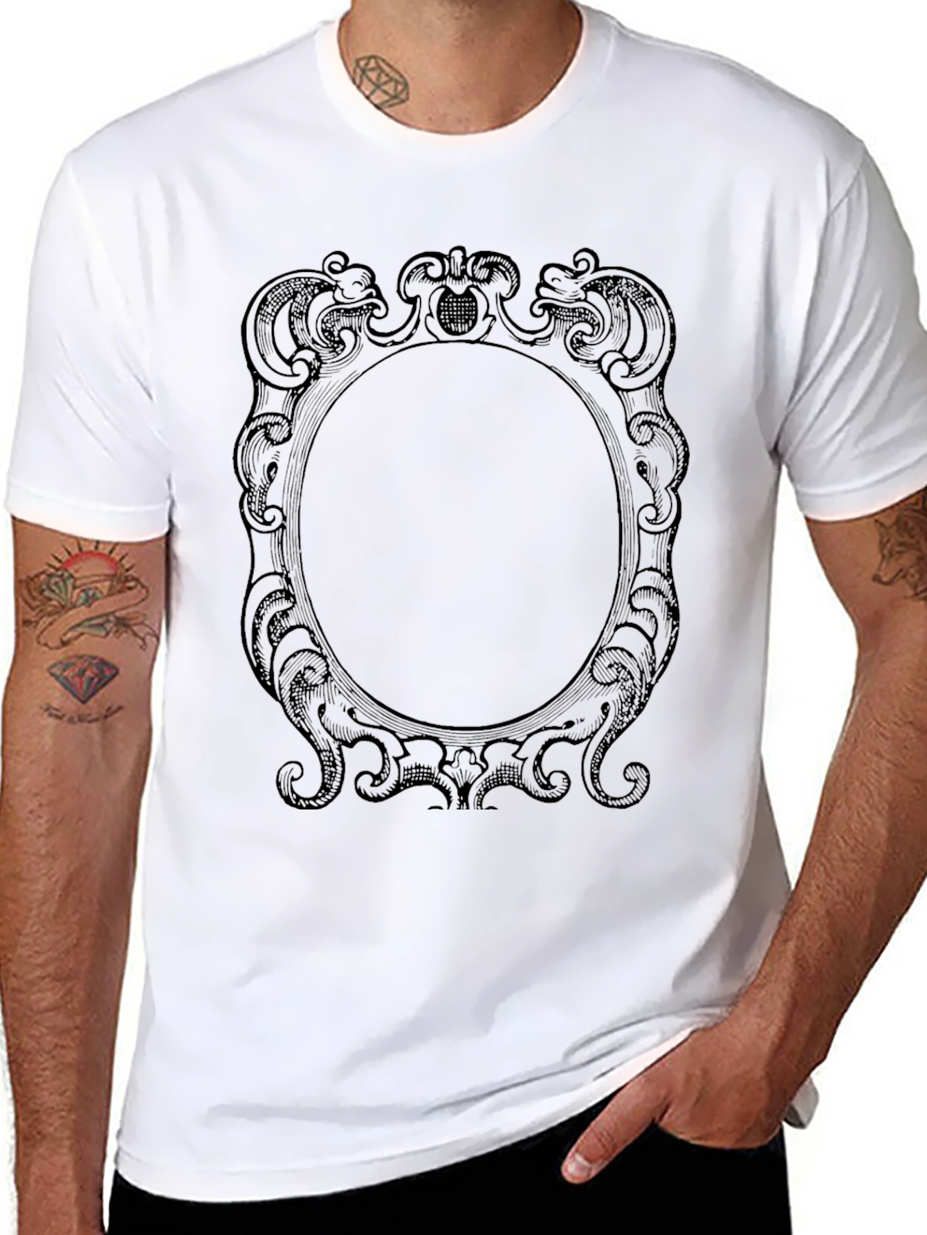 Elegant Framed Graphic Tee - Classic Black Cotton