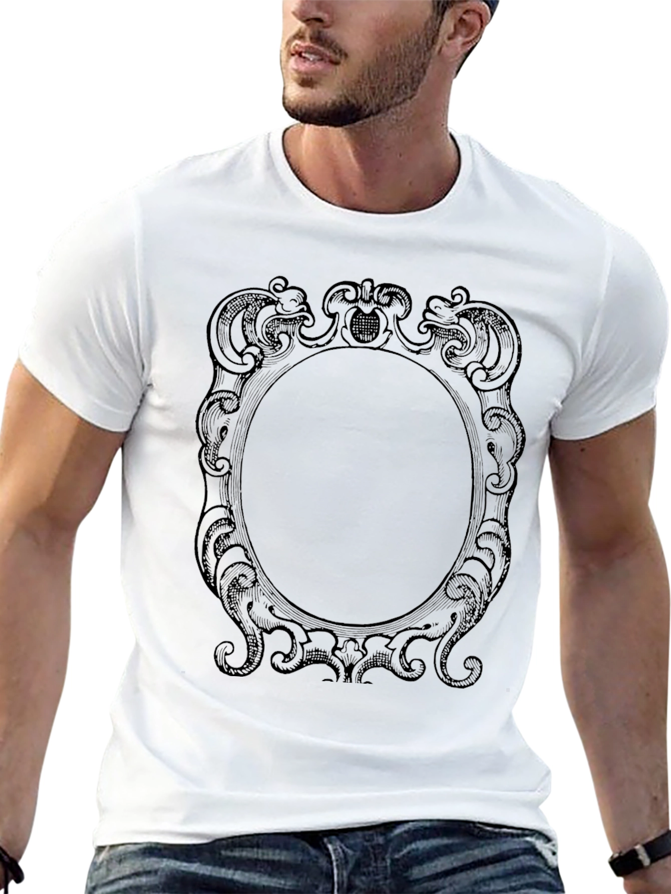 Elegant Framed Graphic Tee - Classic Black Cotton