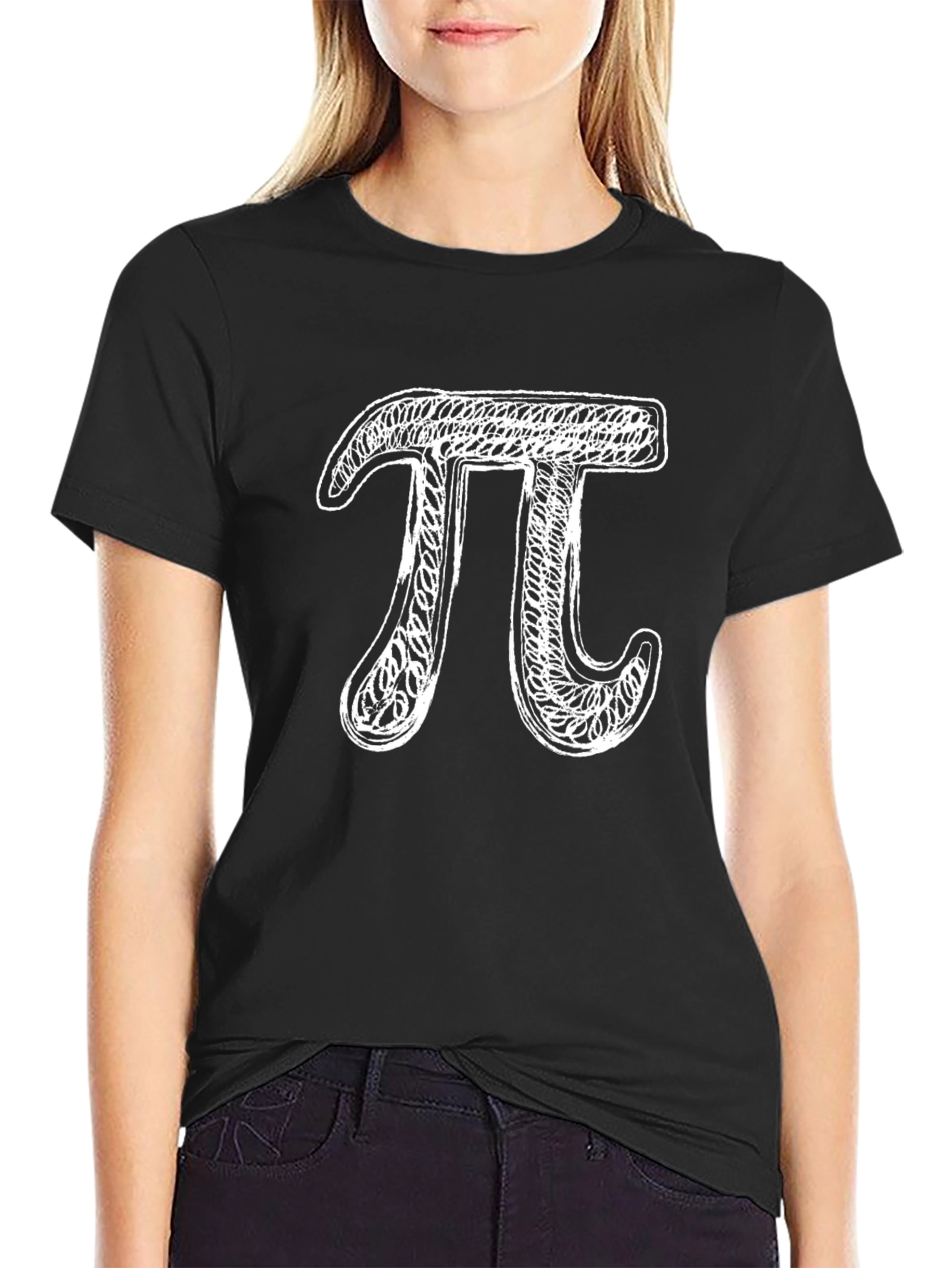 Pi Symbol Graphic Tee - Black Cotton Casual Wear
