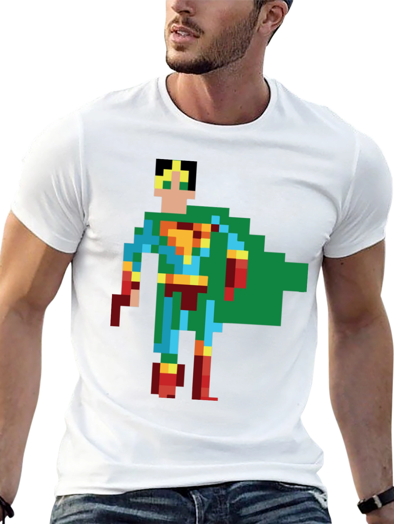 Retro 8-Bit Superhero Graphic Tee - Classic Gamer Style