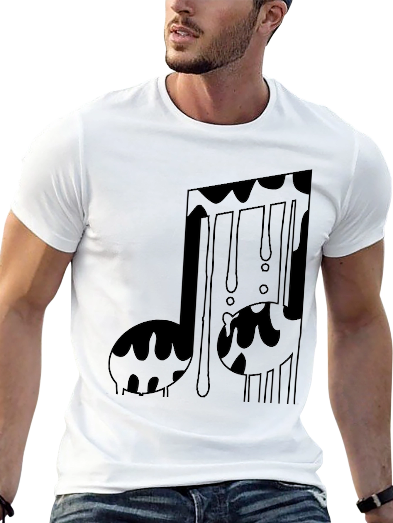 Dripping Music Note Graphic Tee - Black
