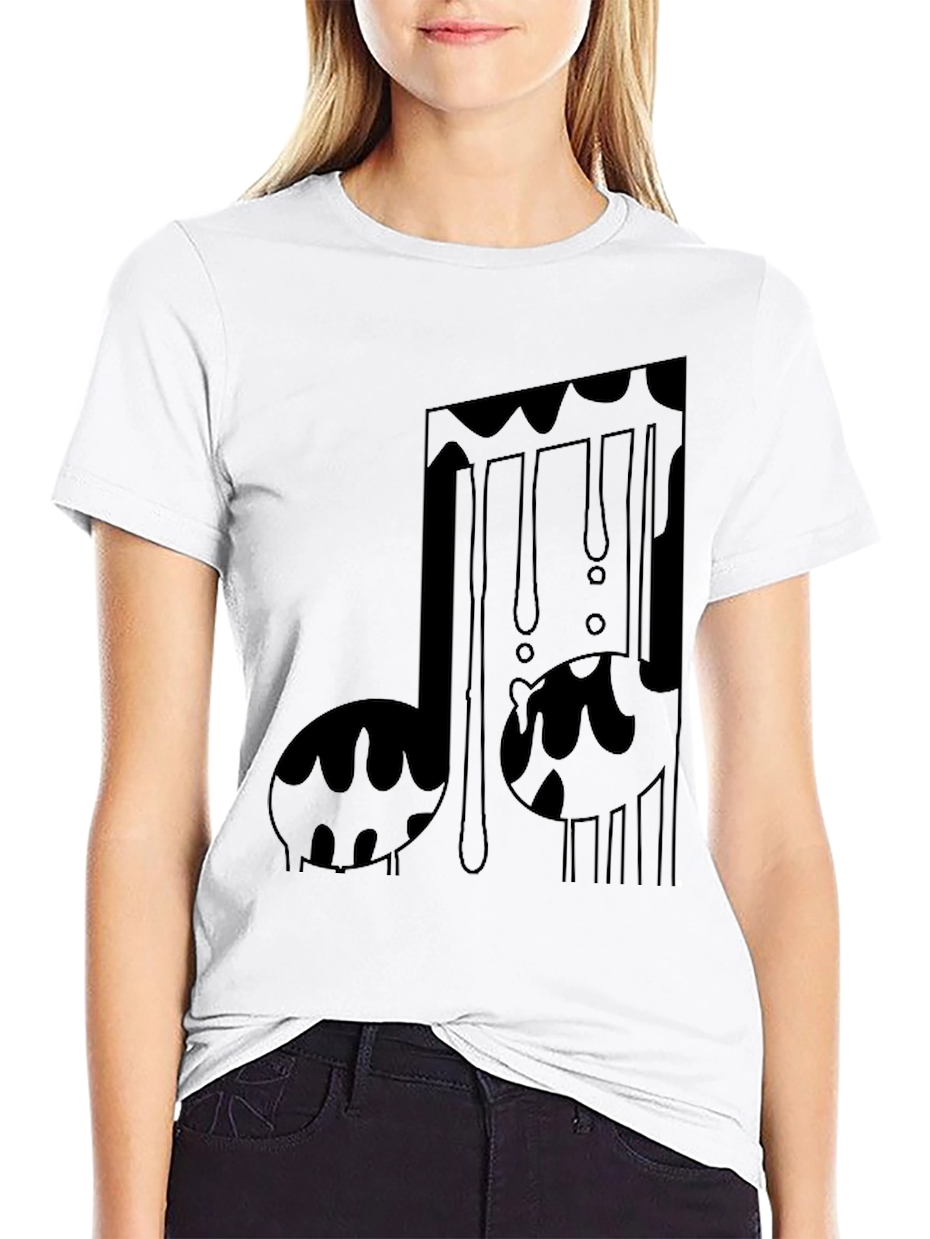 Dripping Music Note Graphic Tee - Black