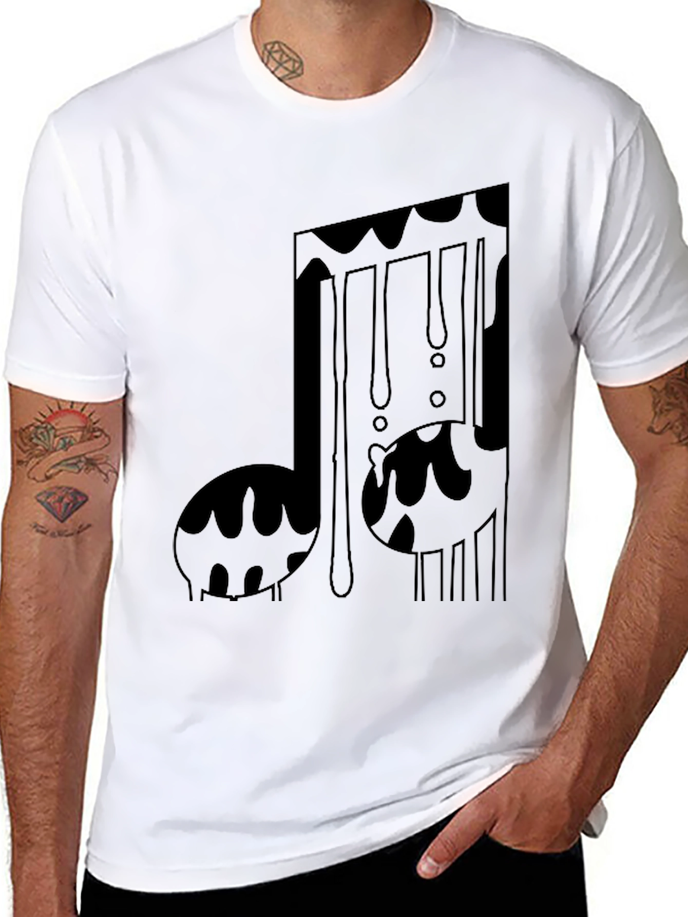 Dripping Music Note Graphic Tee - Black