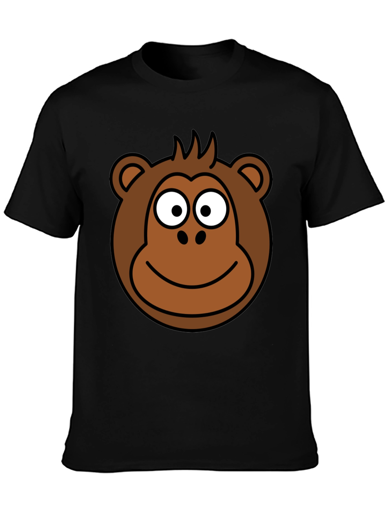 Cartoon Monkey Face Black T-Shirt