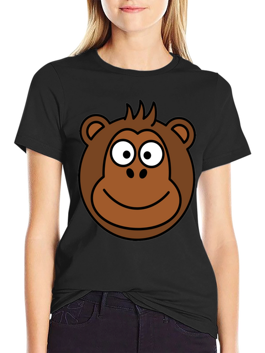 Cartoon Monkey Face Black T-Shirt
